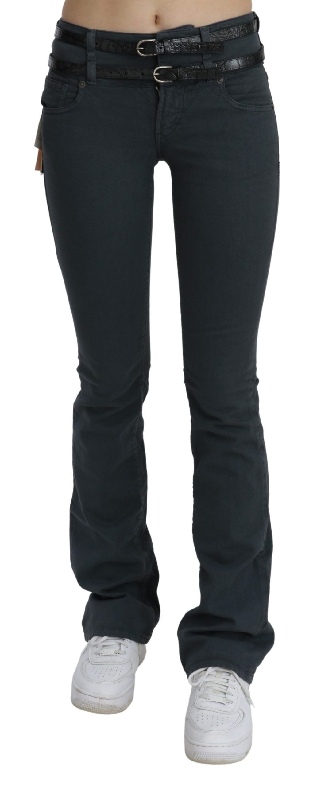Grijze mid waist slim flared denim broekjeans