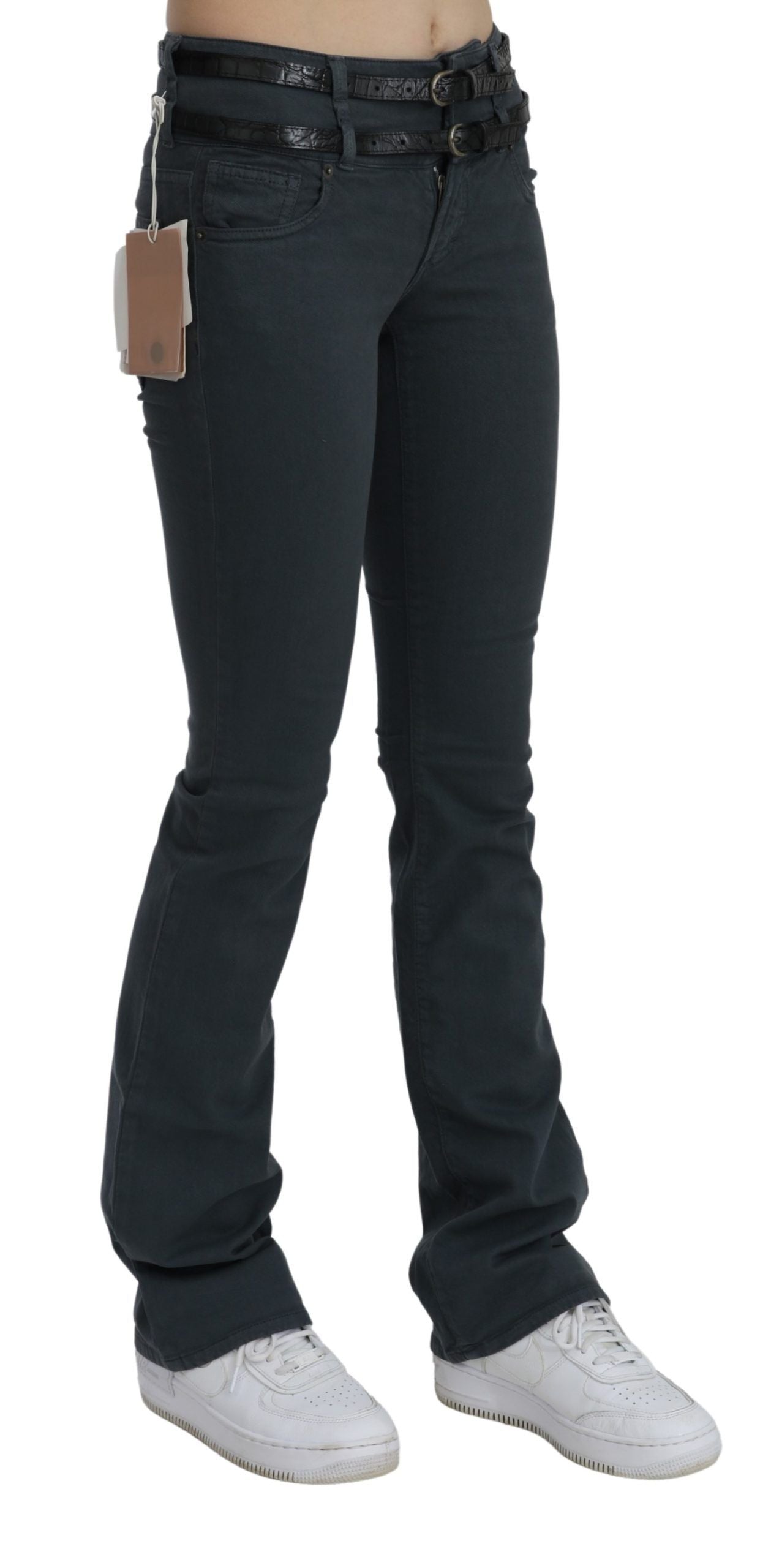 Grijze mid waist slim flared denim broekjeans