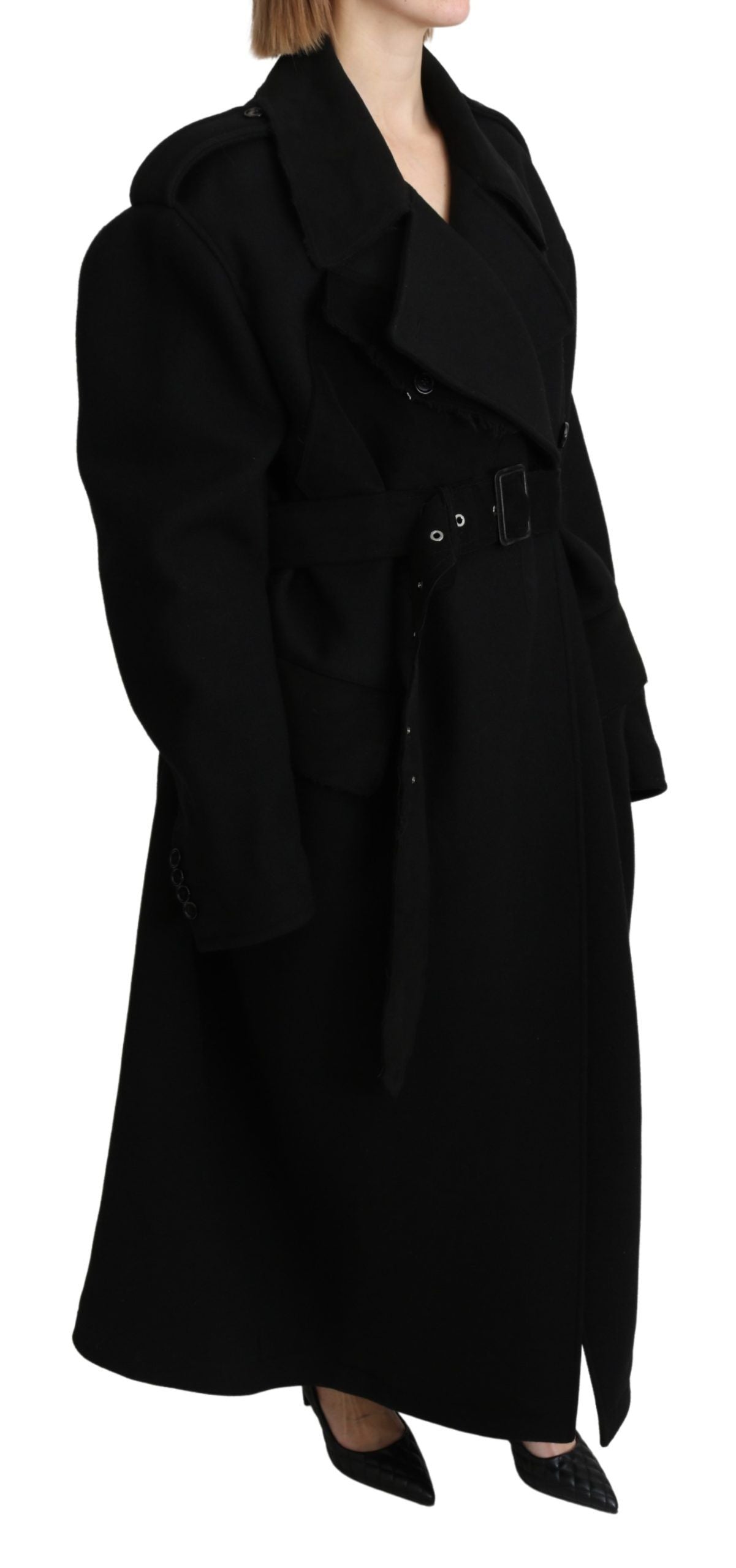 Zwarte blazer en trenchcoat van maagdelijke wol