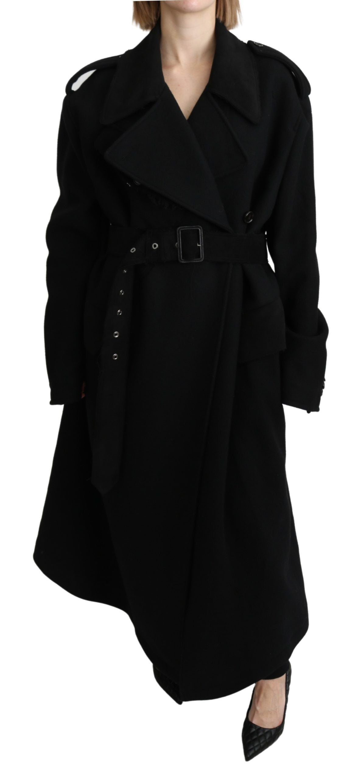 Zwarte blazer en trenchcoat van maagdelijke wol
