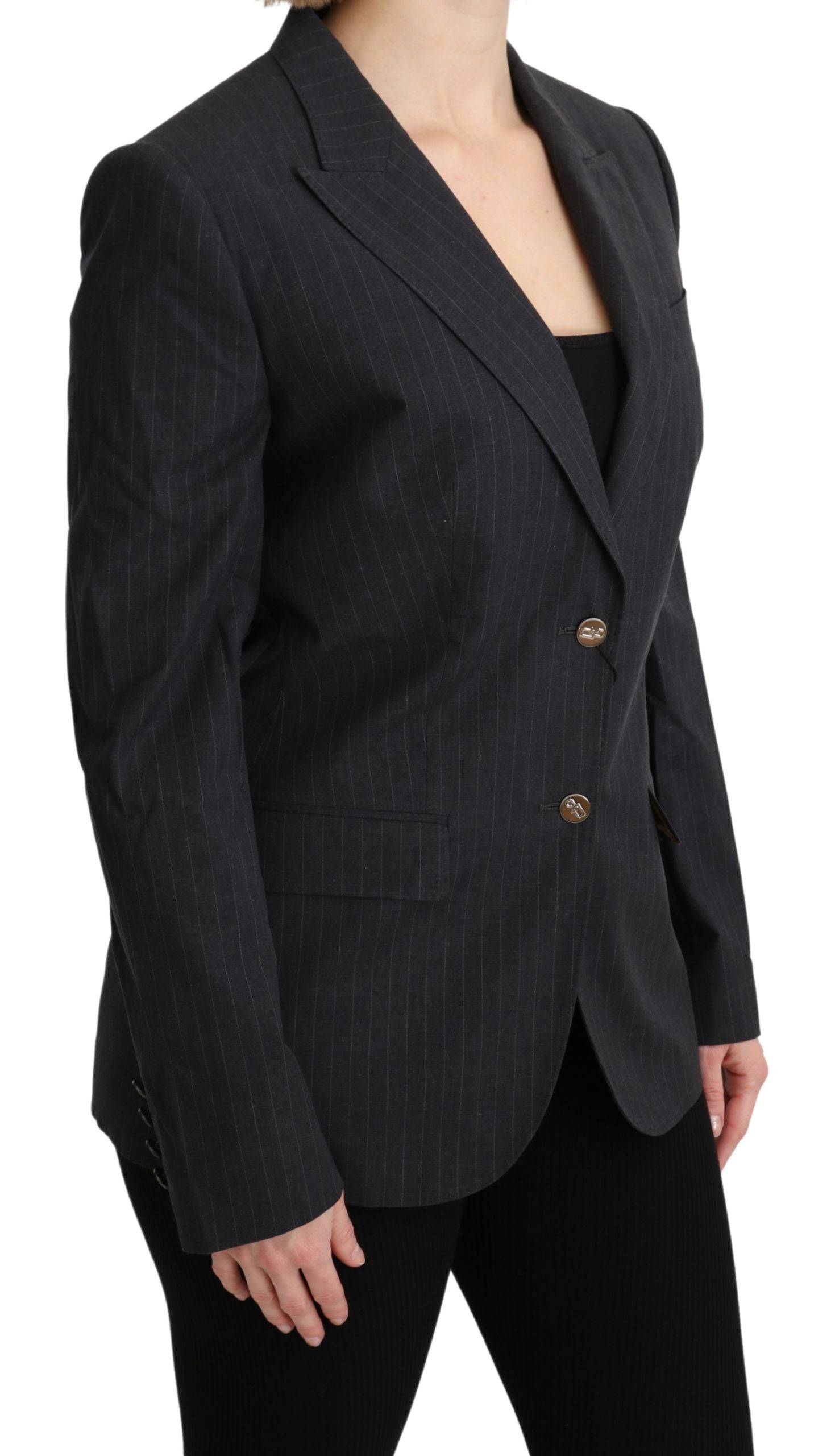 Grijze enkelrijs blazer katoenen jas