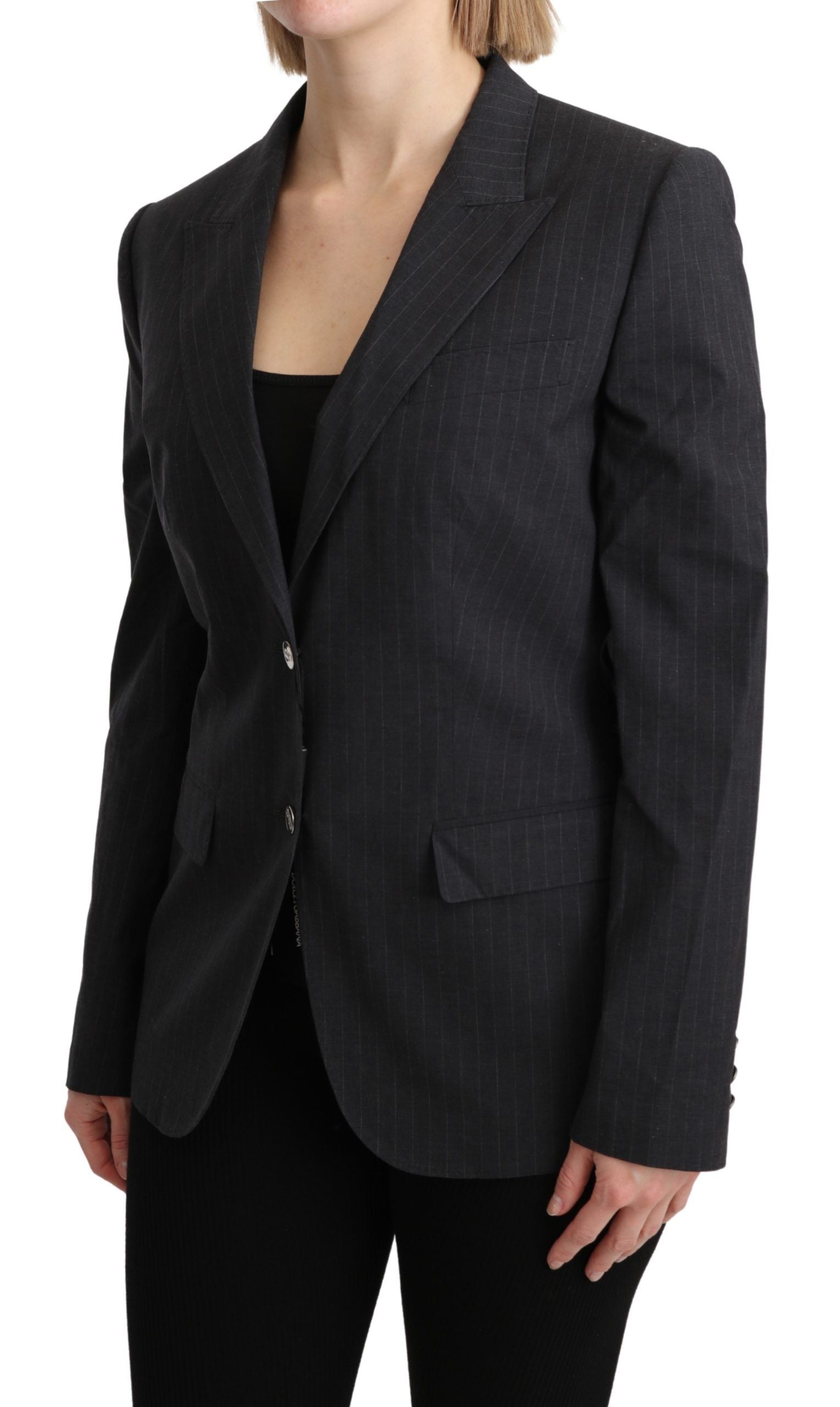 Grijze enkelrijs blazer katoenen jas