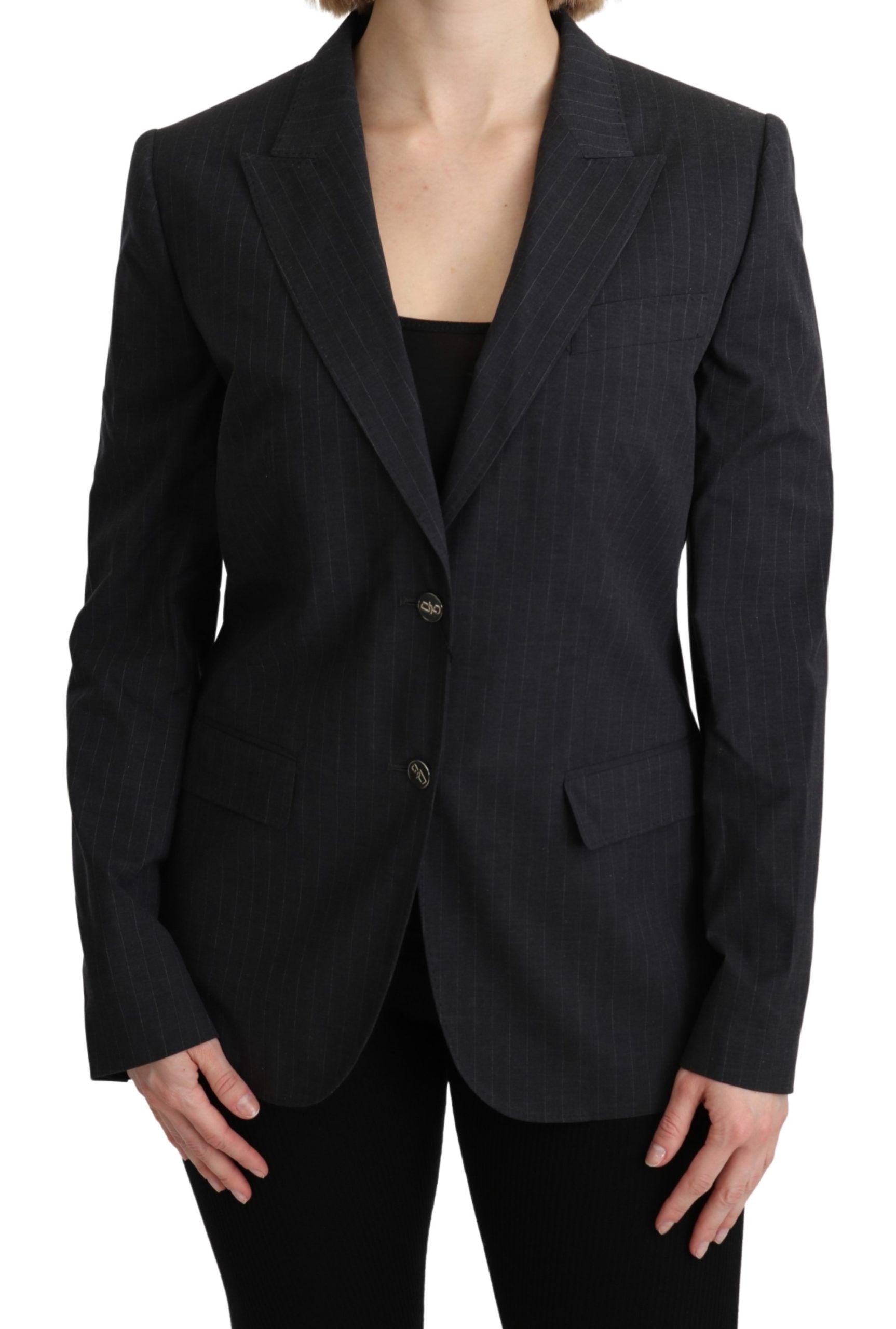 Grijze enkelrijs blazer katoenen jas