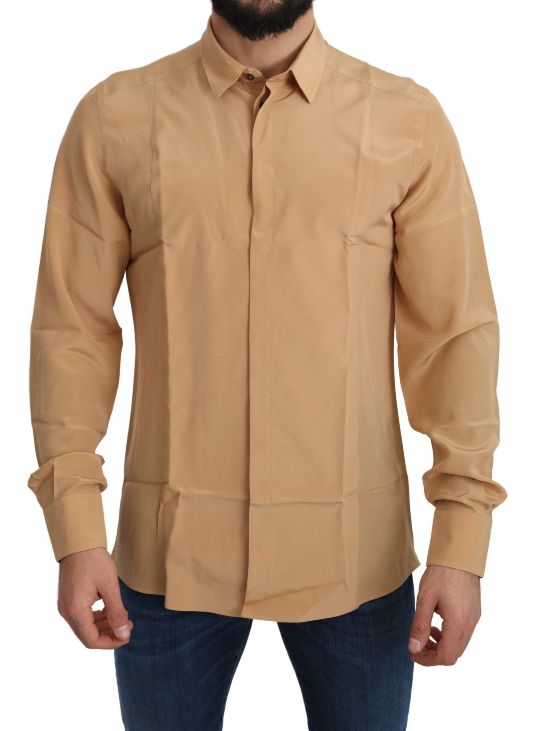 Geel 100% zijden GOUD Top Slim Shirt