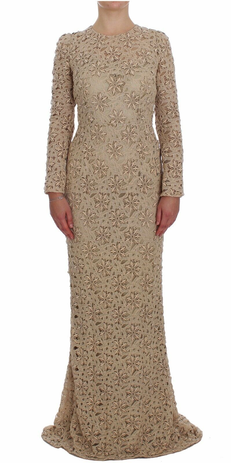 Beige maxi-jurk met bloemenkant