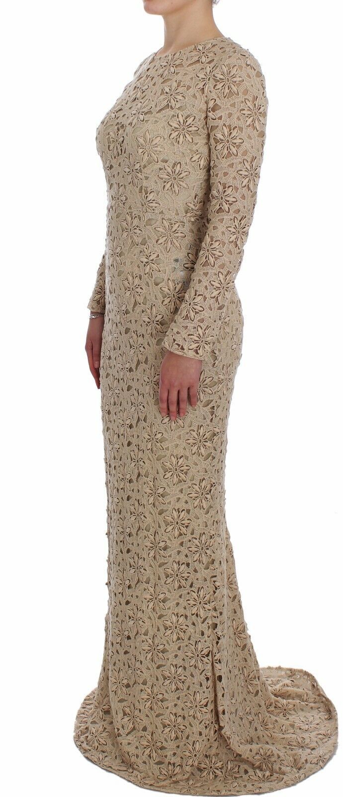 Beige maxi-jurk met bloemenkant