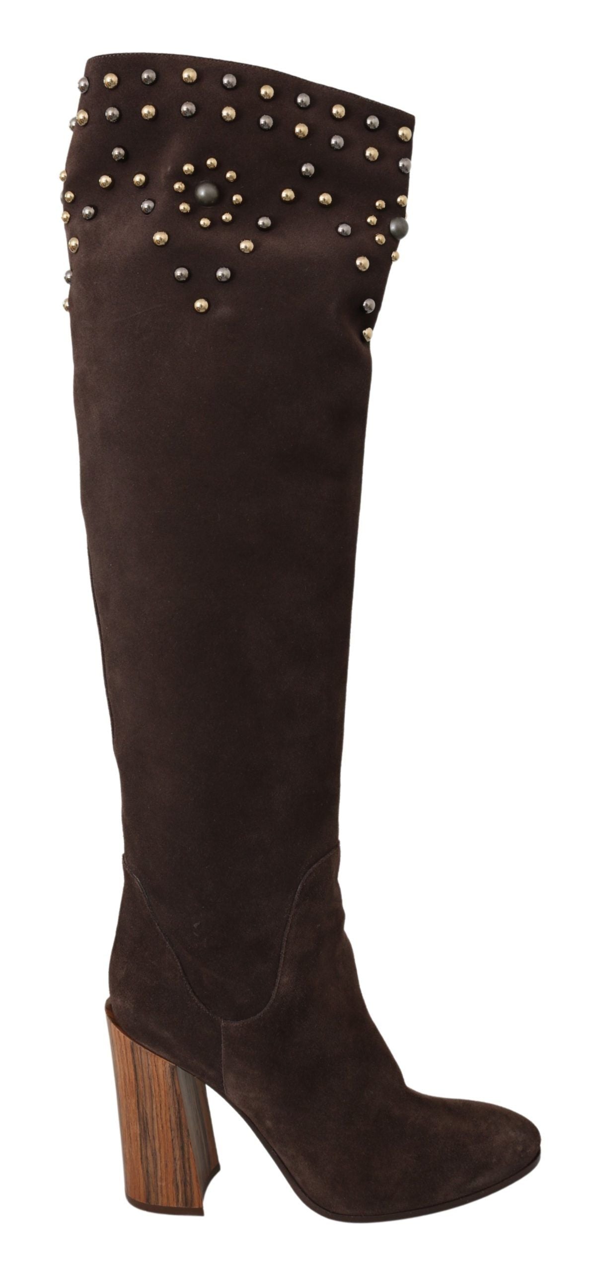 Bruine suède kniehoge schoenen met studs