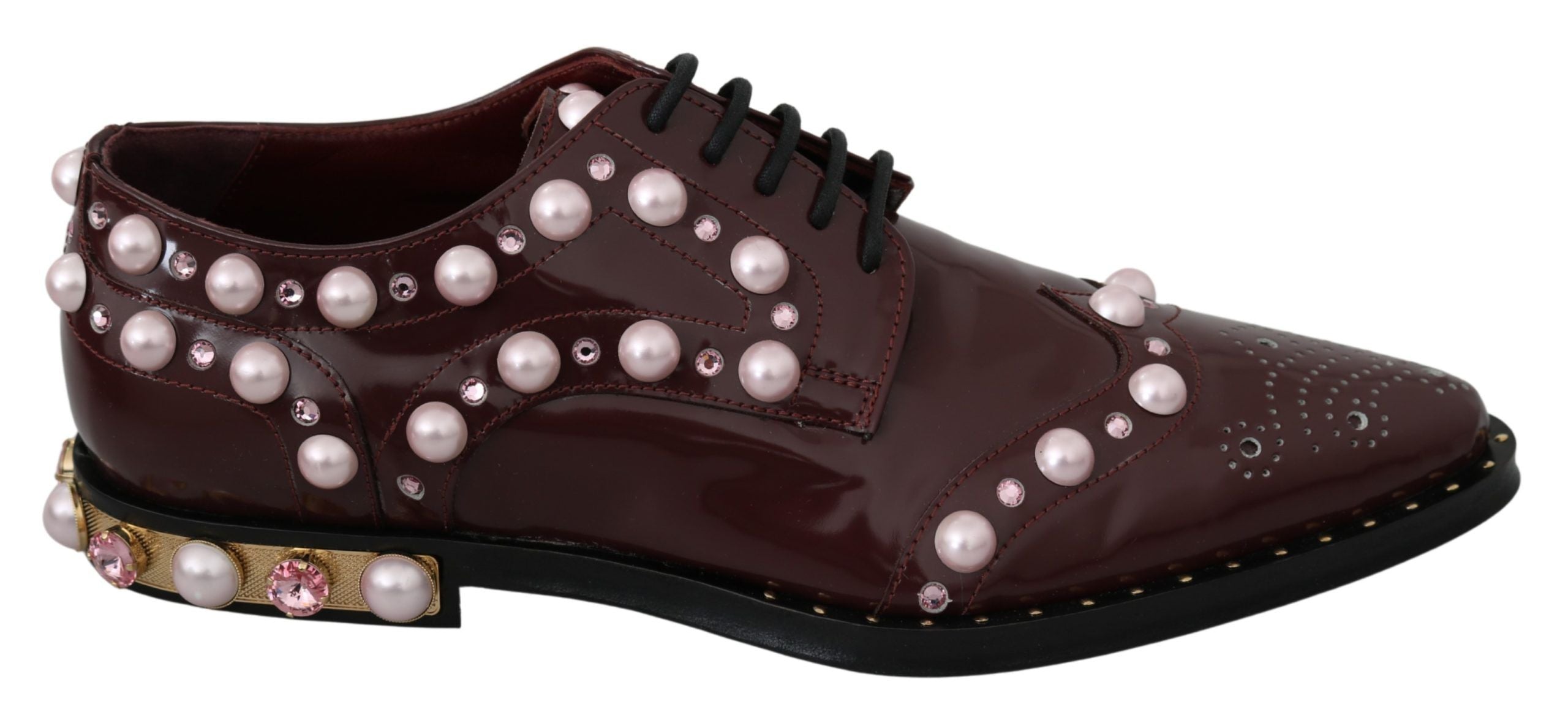 Bordeaux leren kristalparels formele schoenen