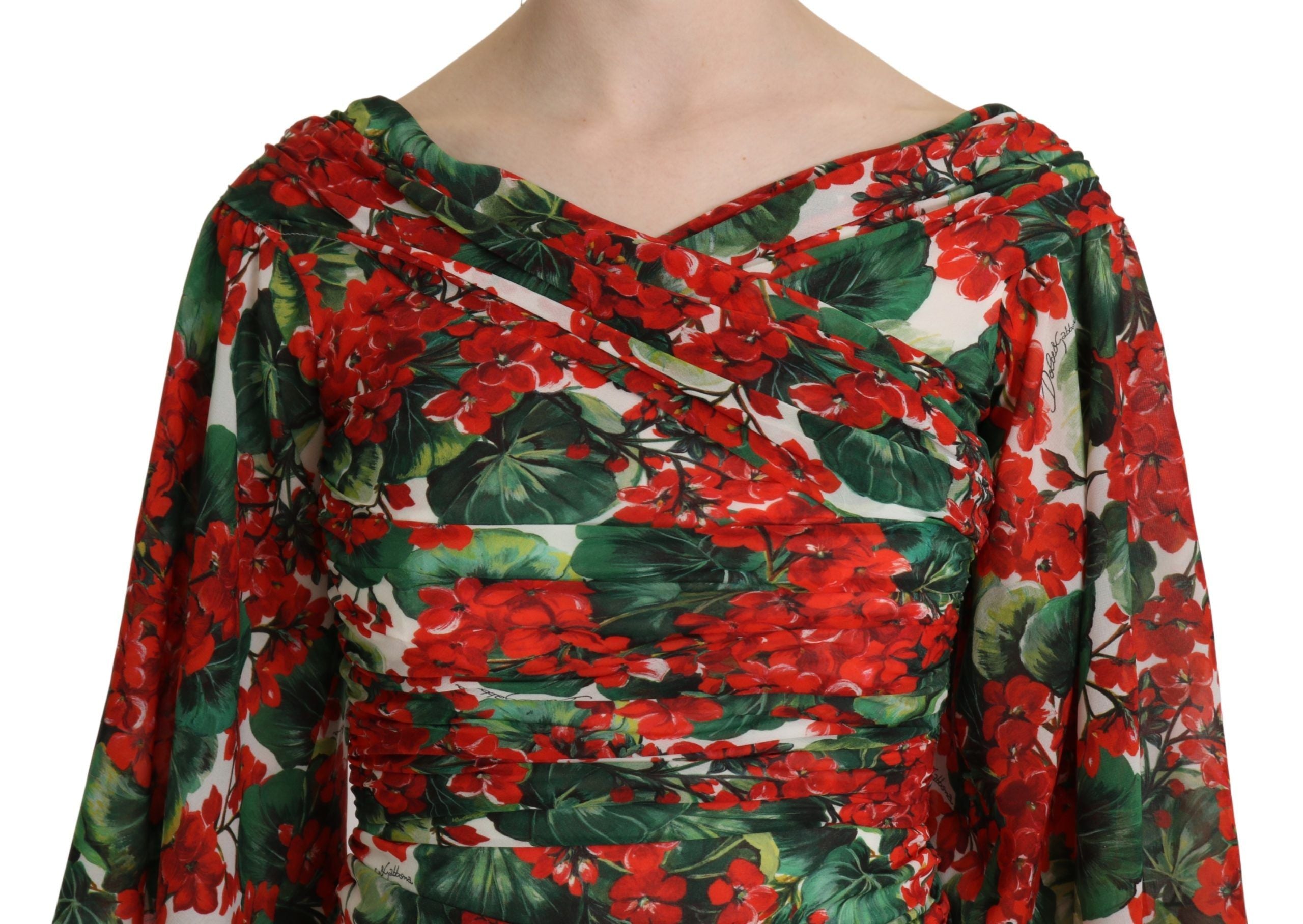 Rode bloemen mantel midi zijden stretchjurk