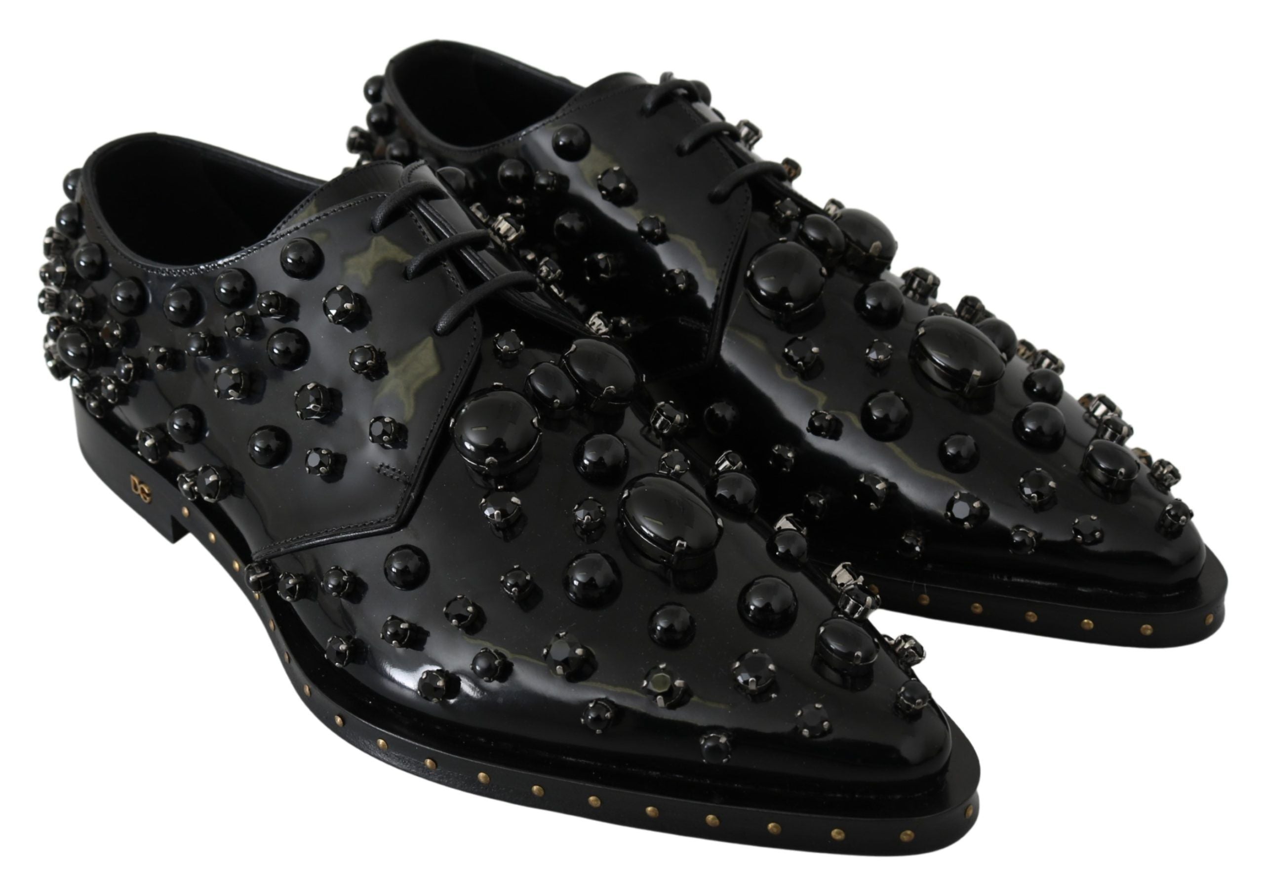 Zwarte leren broque schoenen met kristallen