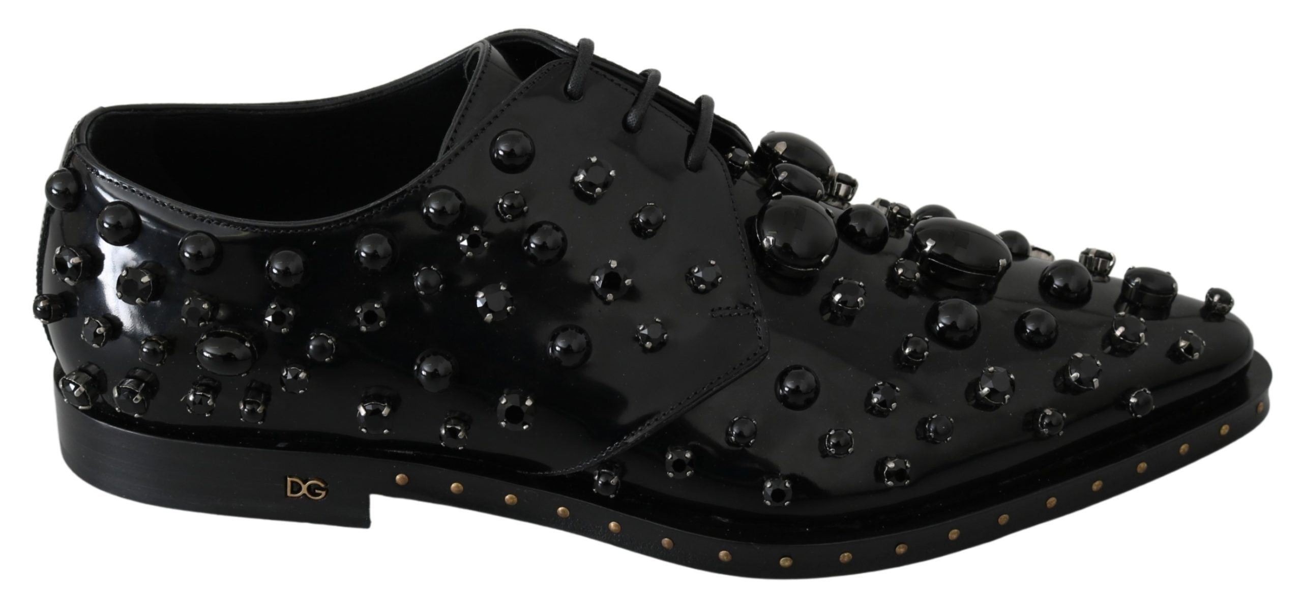 Zwarte leren broque schoenen met kristallen