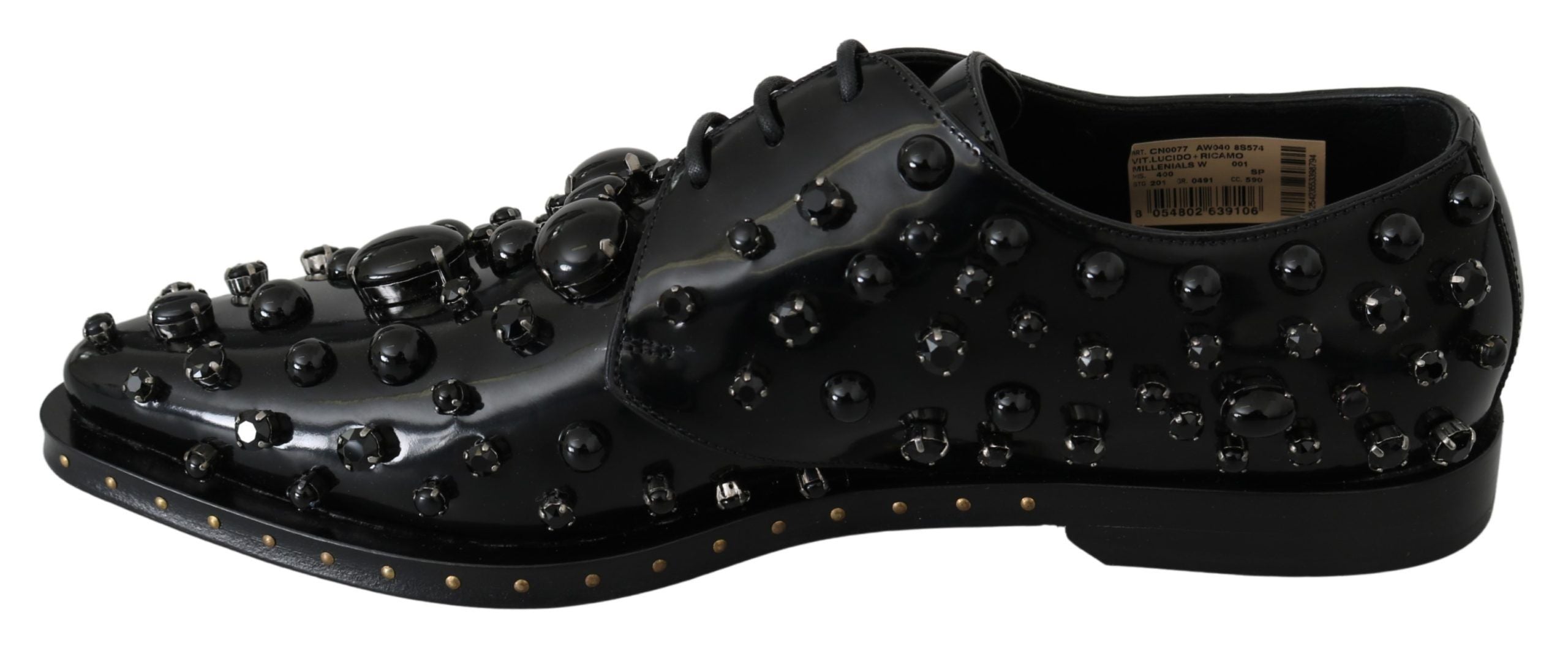 Zwarte leren broque schoenen met kristallen
