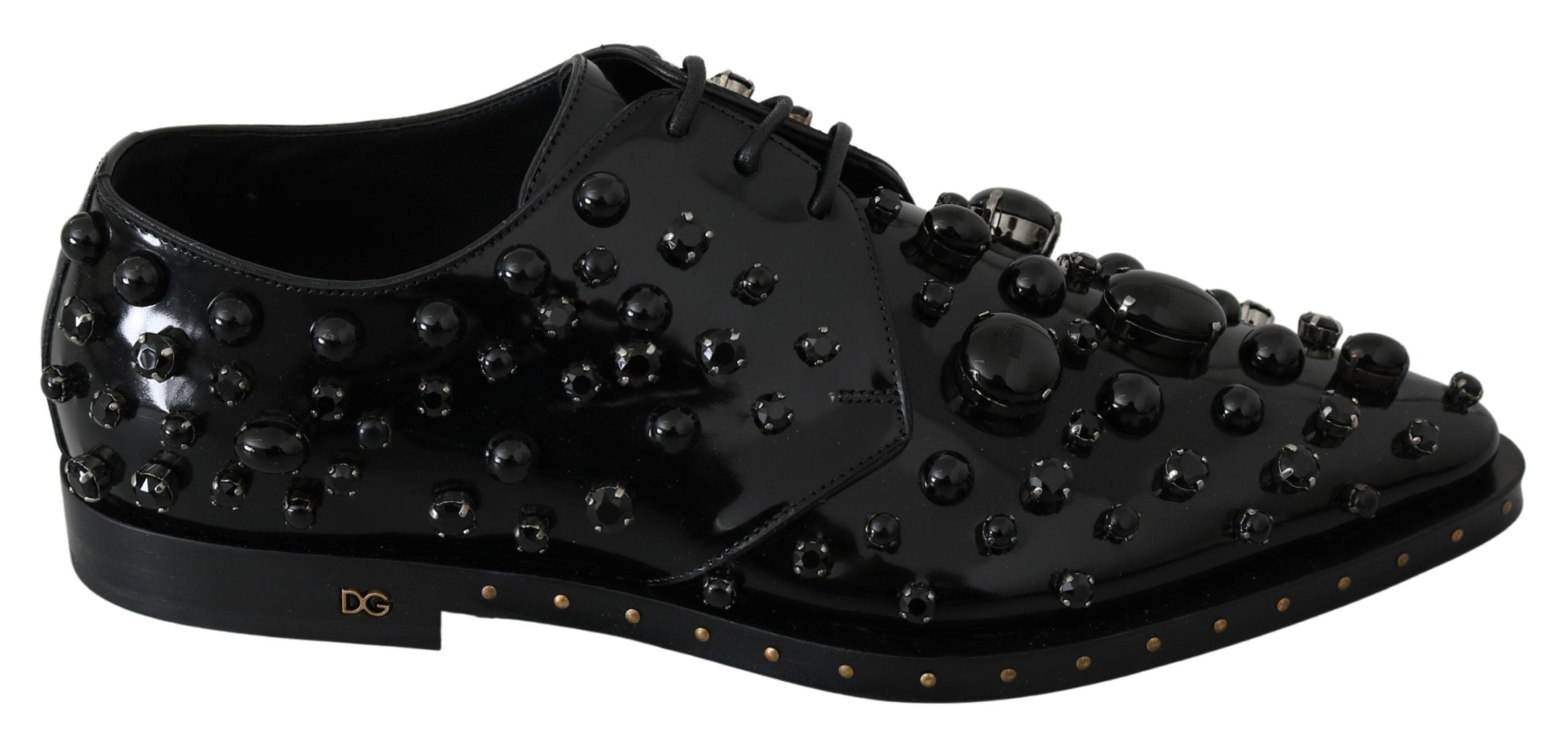 Zwarte leren broque schoenen met kristallen