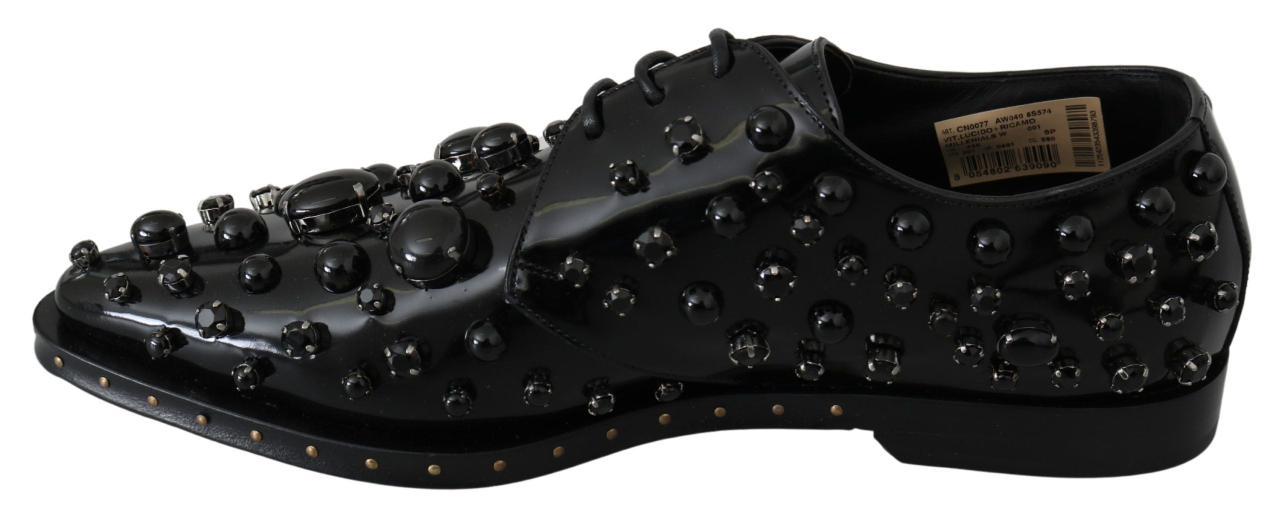 Zwarte leren broque schoenen met kristallen
