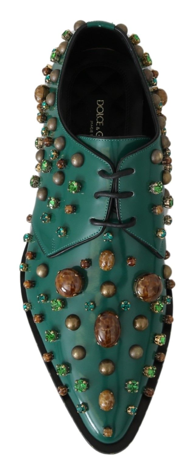 Groene leren kristaljurk broque schoenen