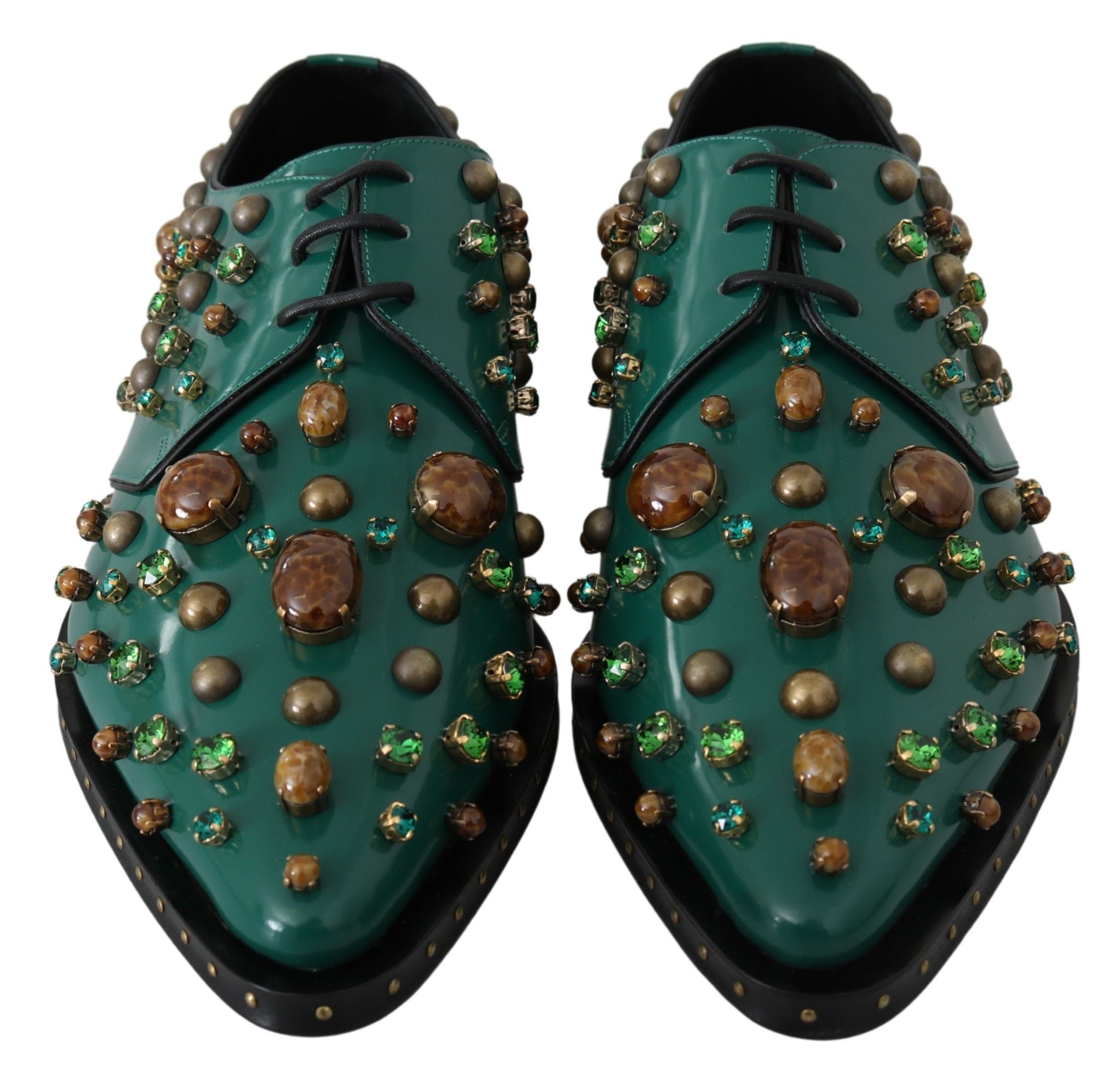 Groene leren kristaljurk broque schoenen
