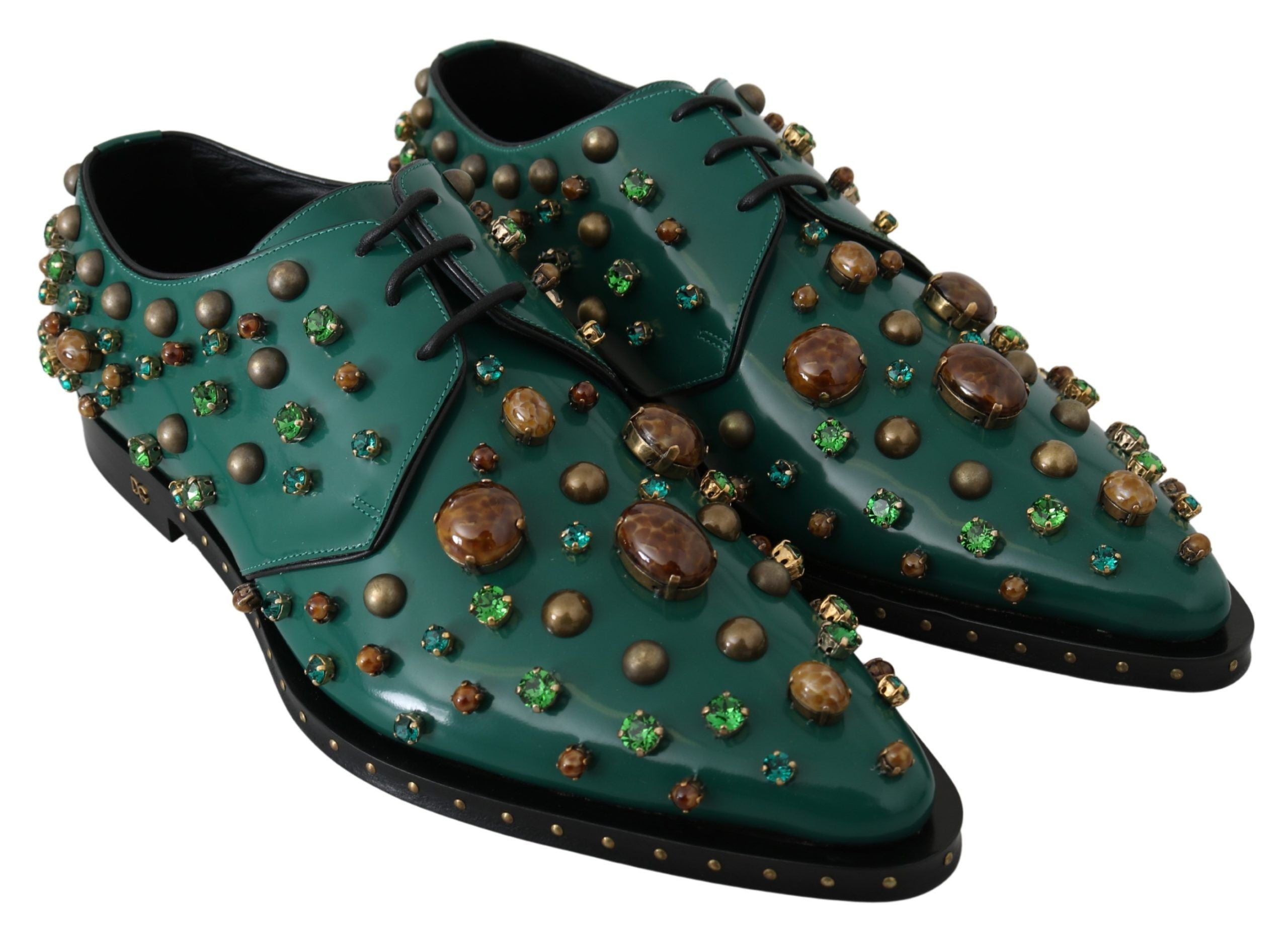 Groene leren kristaljurk broque schoenen