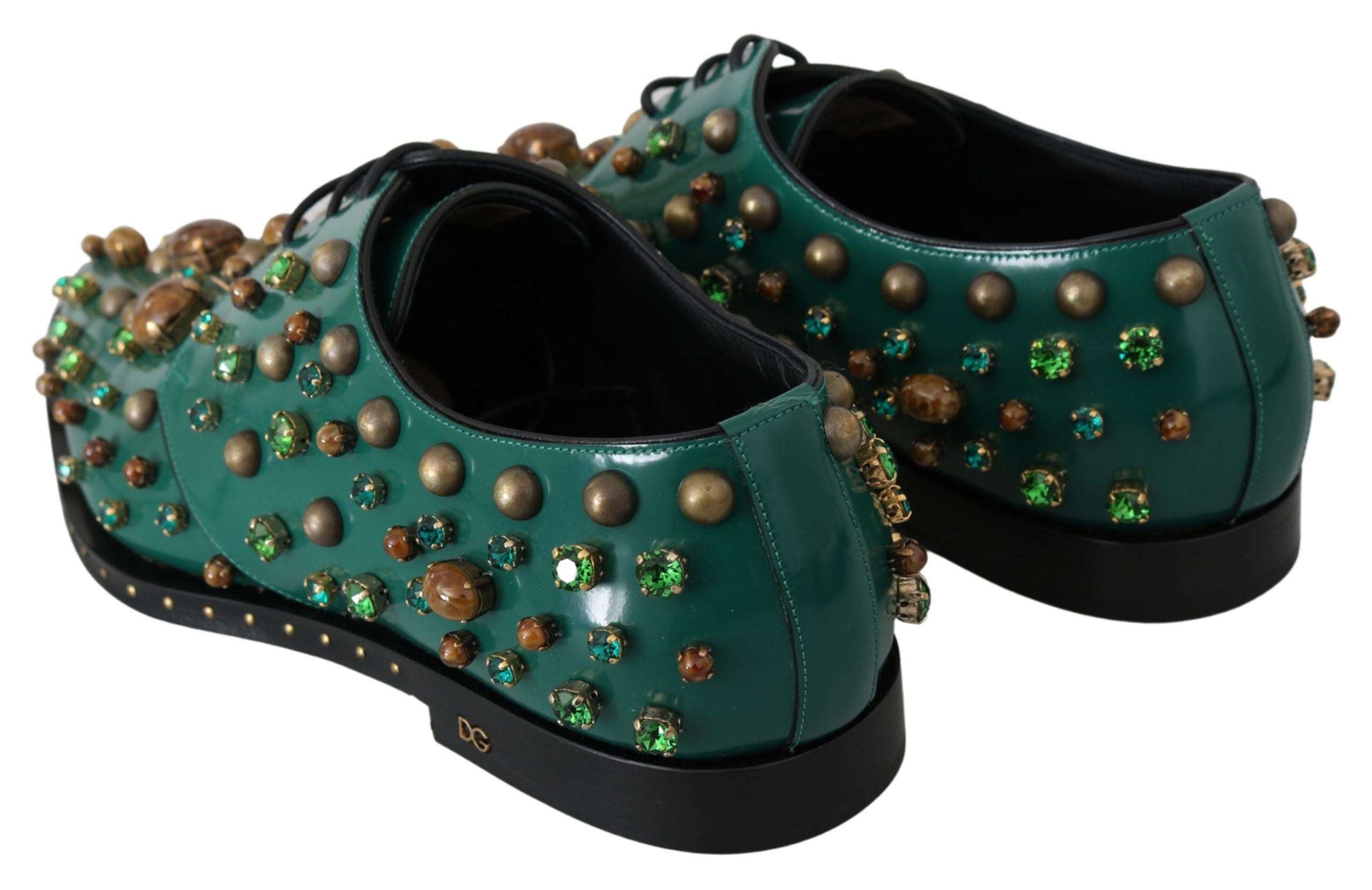 Groene leren kristaljurk broque schoenen
