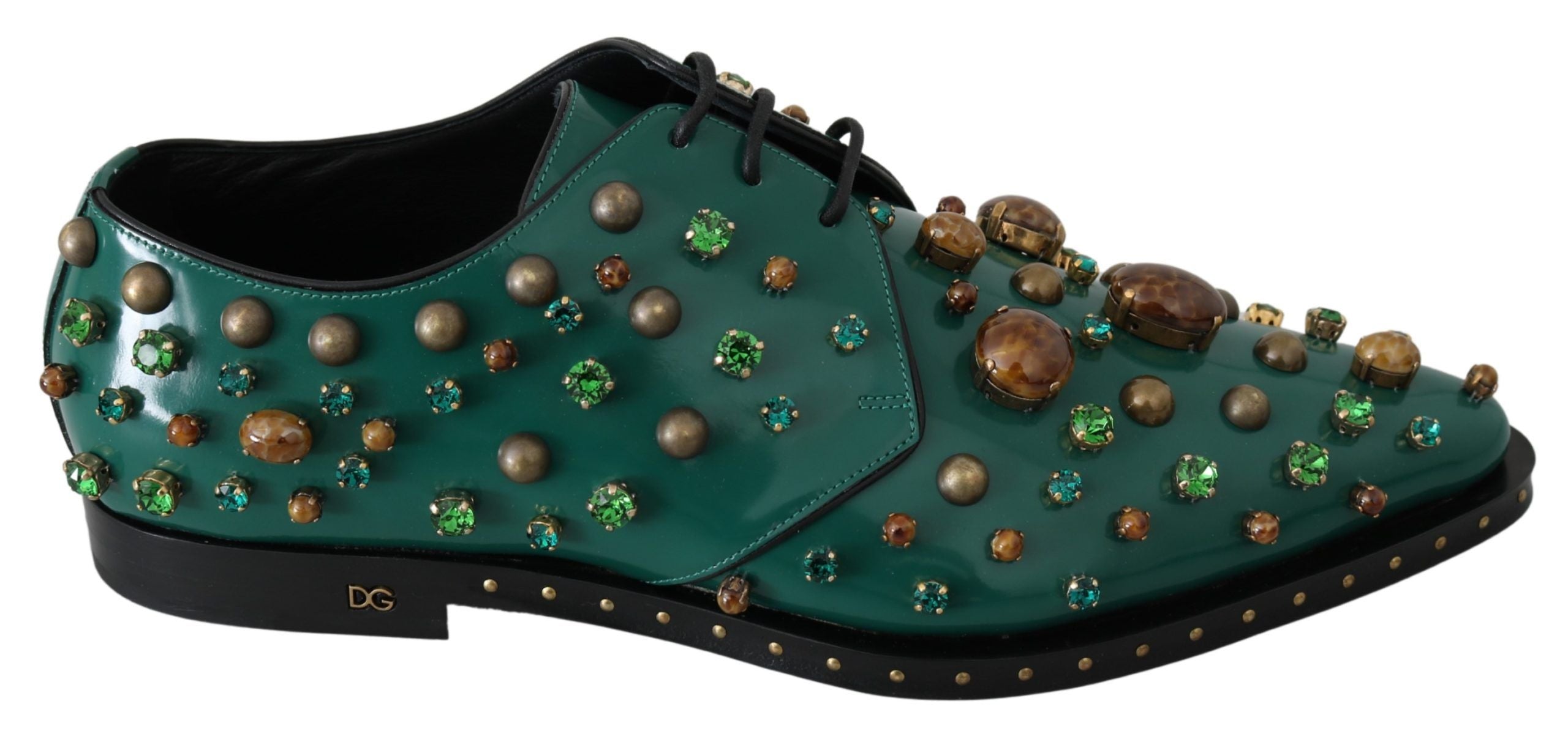 Groene leren kristaljurk broque schoenen