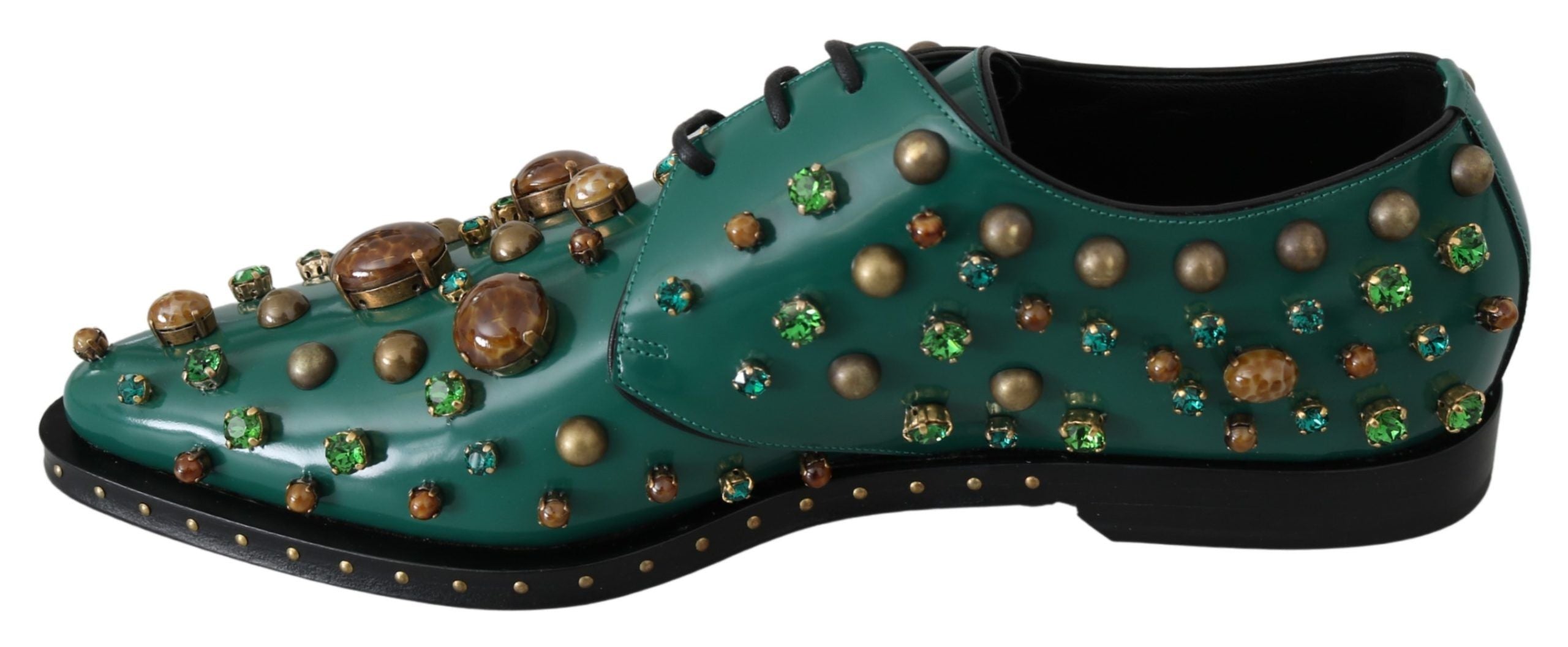 Groene leren kristaljurk broque schoenen