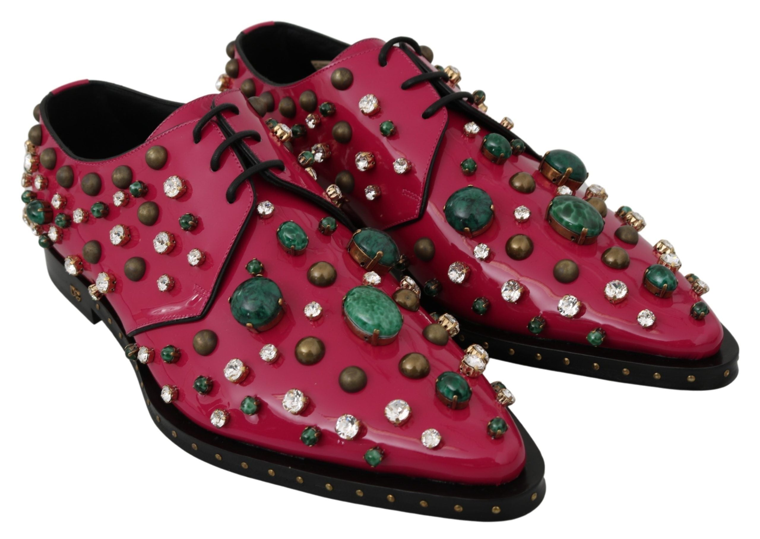 Roze leren kristallen jurk Broque schoenen