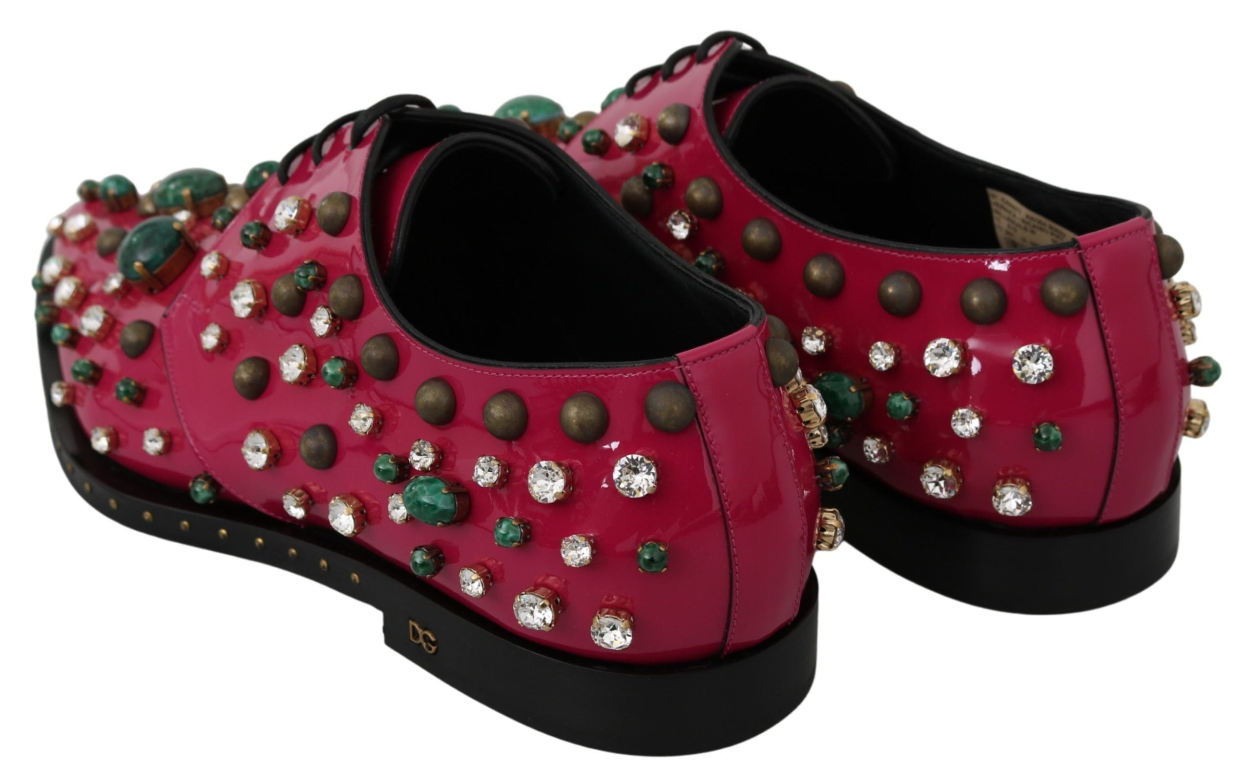Roze leren kristallen jurk Broque schoenen