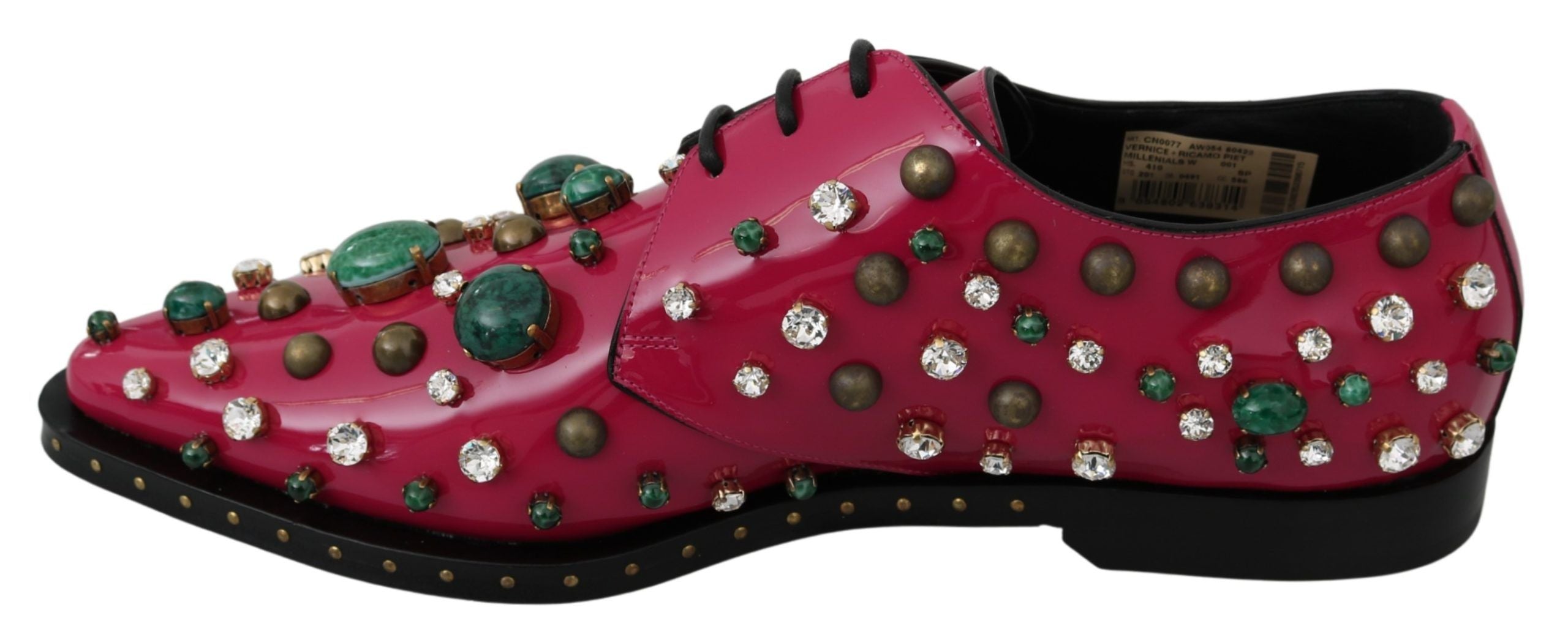 Roze leren kristallen jurk Broque schoenen