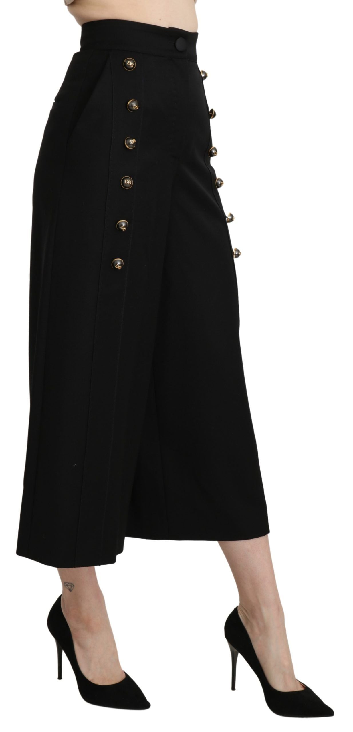 Zwarte wijde wollen cropped broek