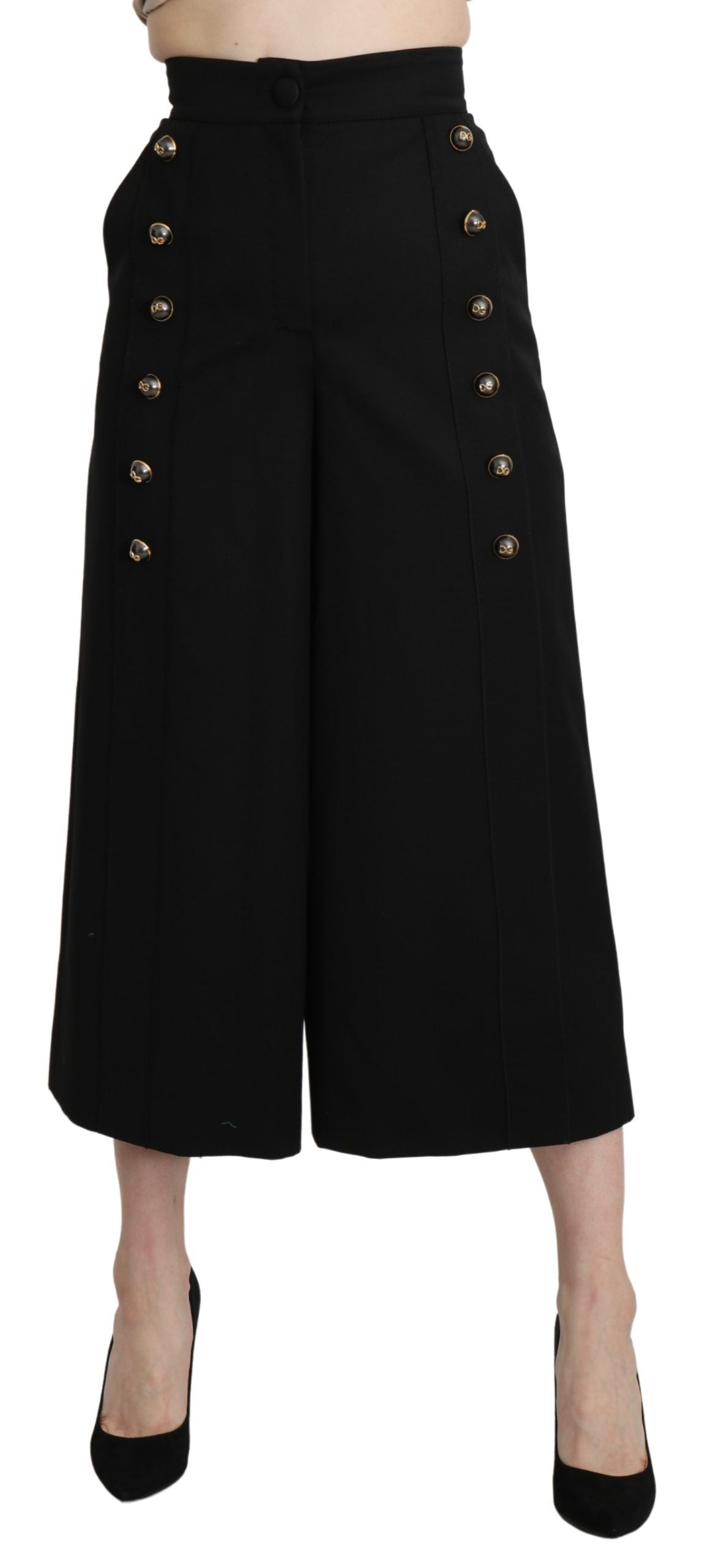 Zwarte wijde wollen cropped broek