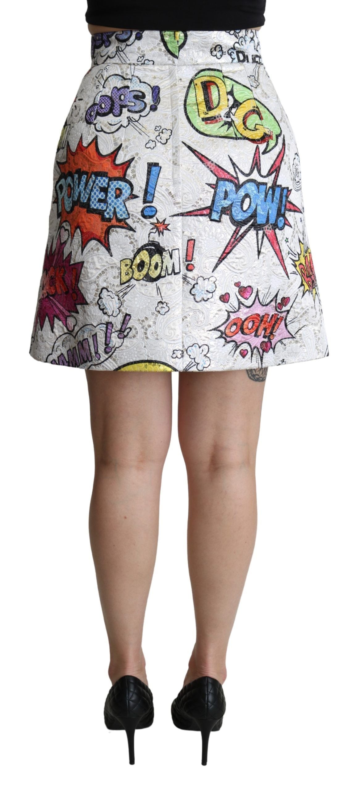 Witte cartoon brokaat A-lijn hoge taille rok