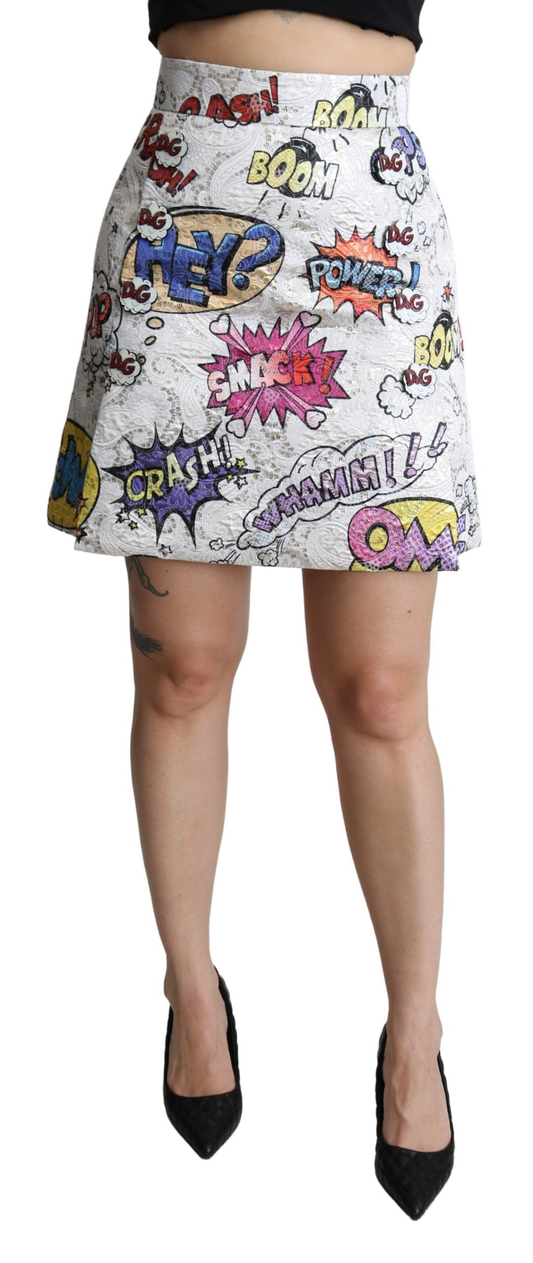 Witte cartoon brokaat A-lijn hoge taille rok