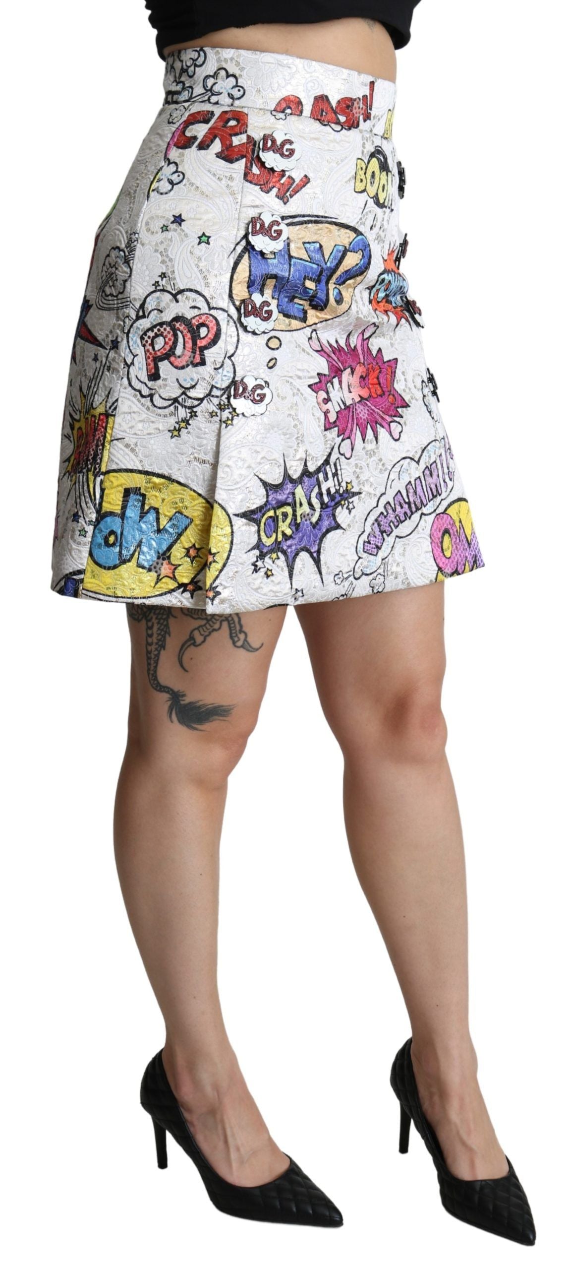 Witte cartoon brokaat A-lijn hoge taille rok
