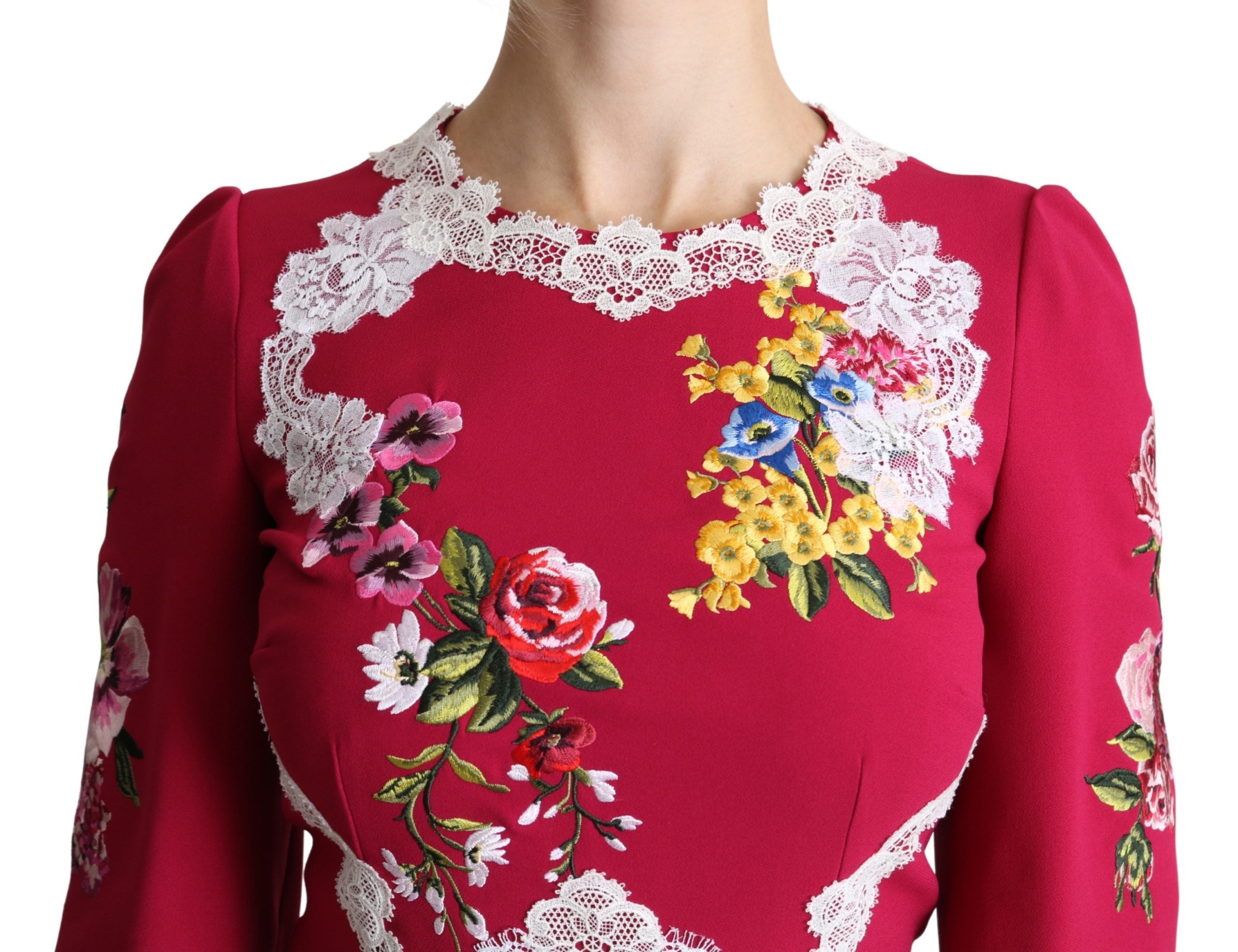 Rode bloemen geborduurde mantel midi-jurk