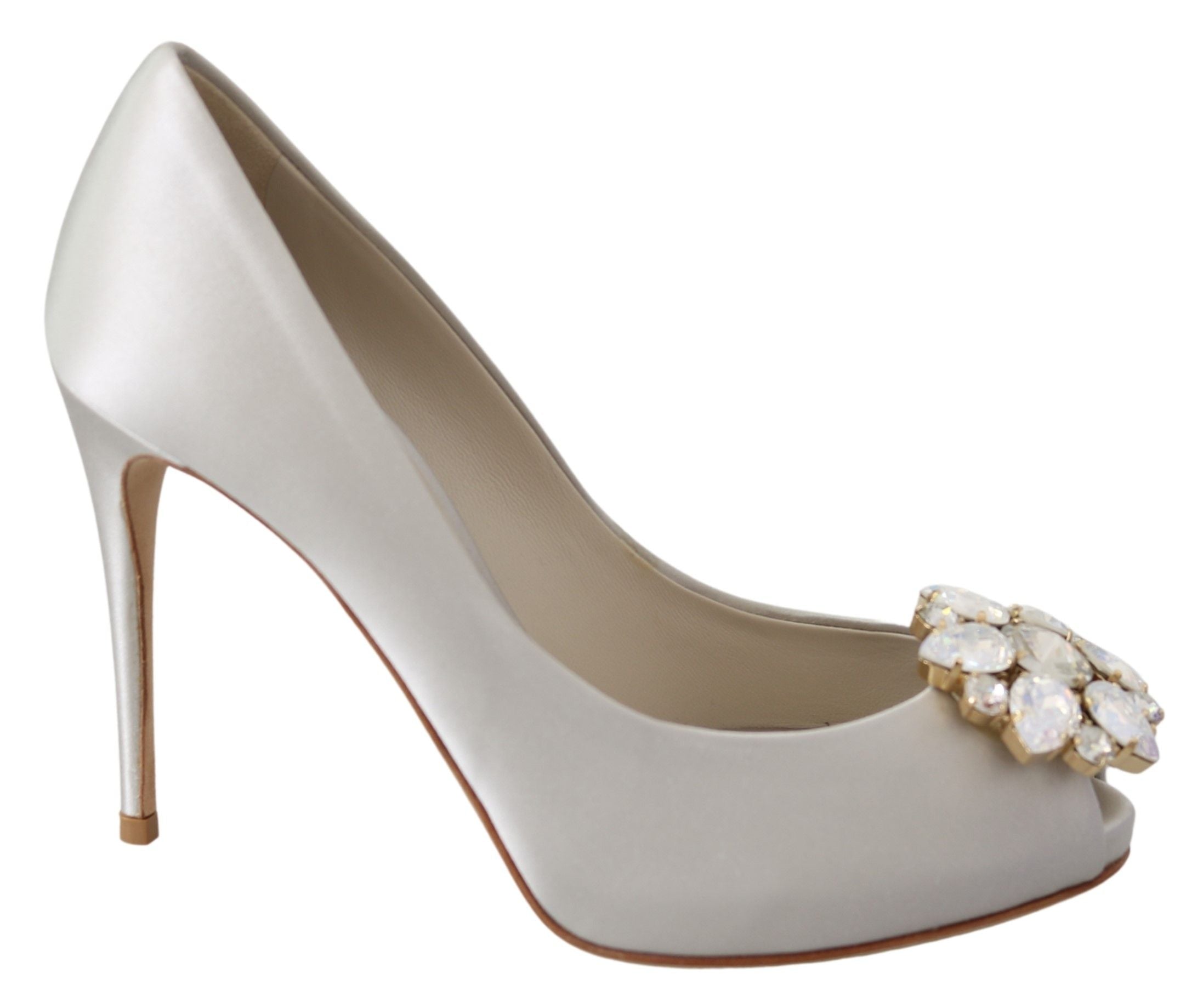 Witte kristallen peep toe hakken satijnen pumps schoenen