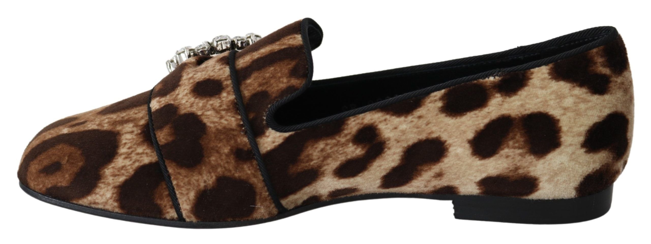 Bruine luipaardprint kristallen loafers flats schoenen