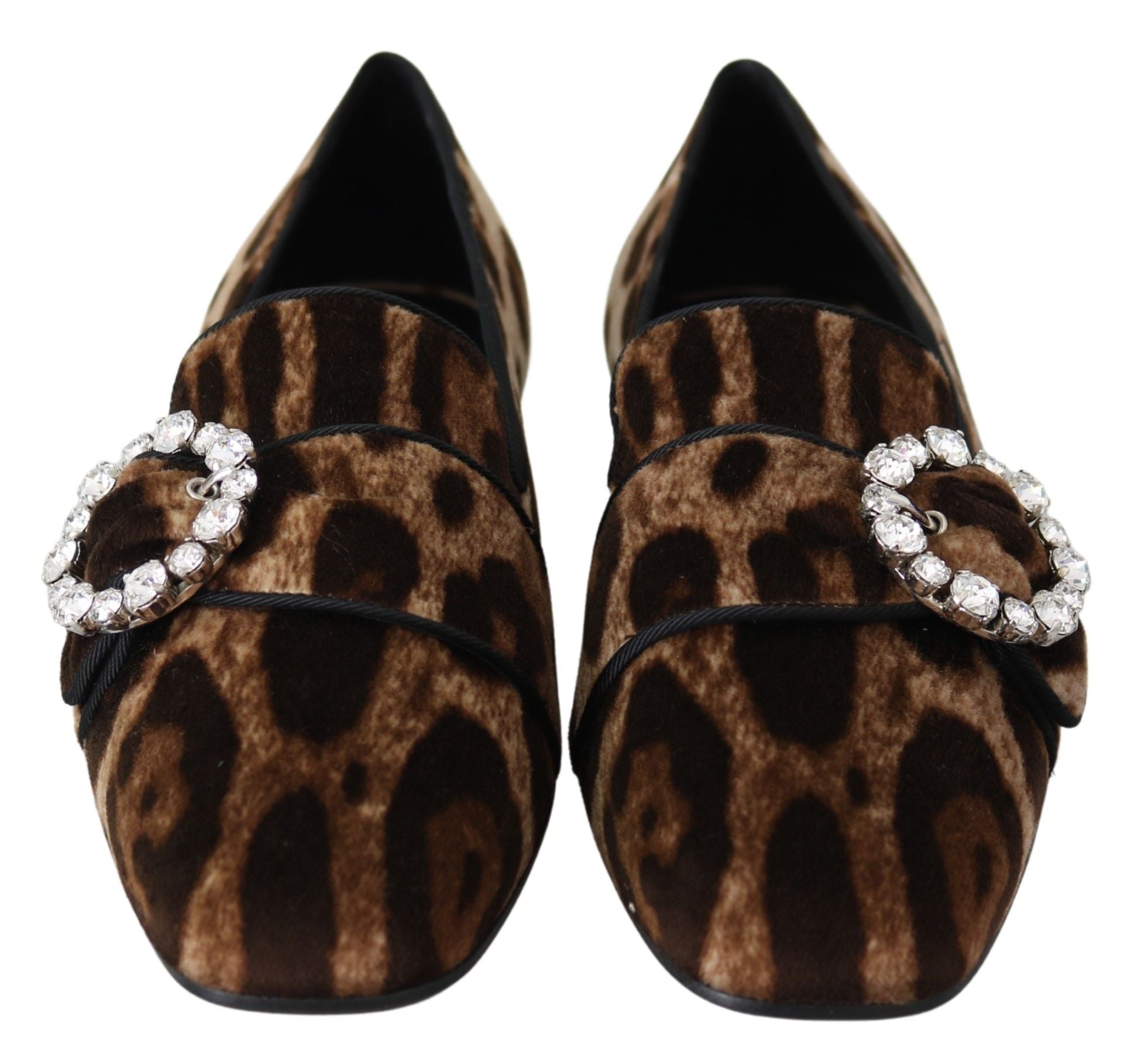 Bruine luipaardprint kristallen loafers flats schoenen
