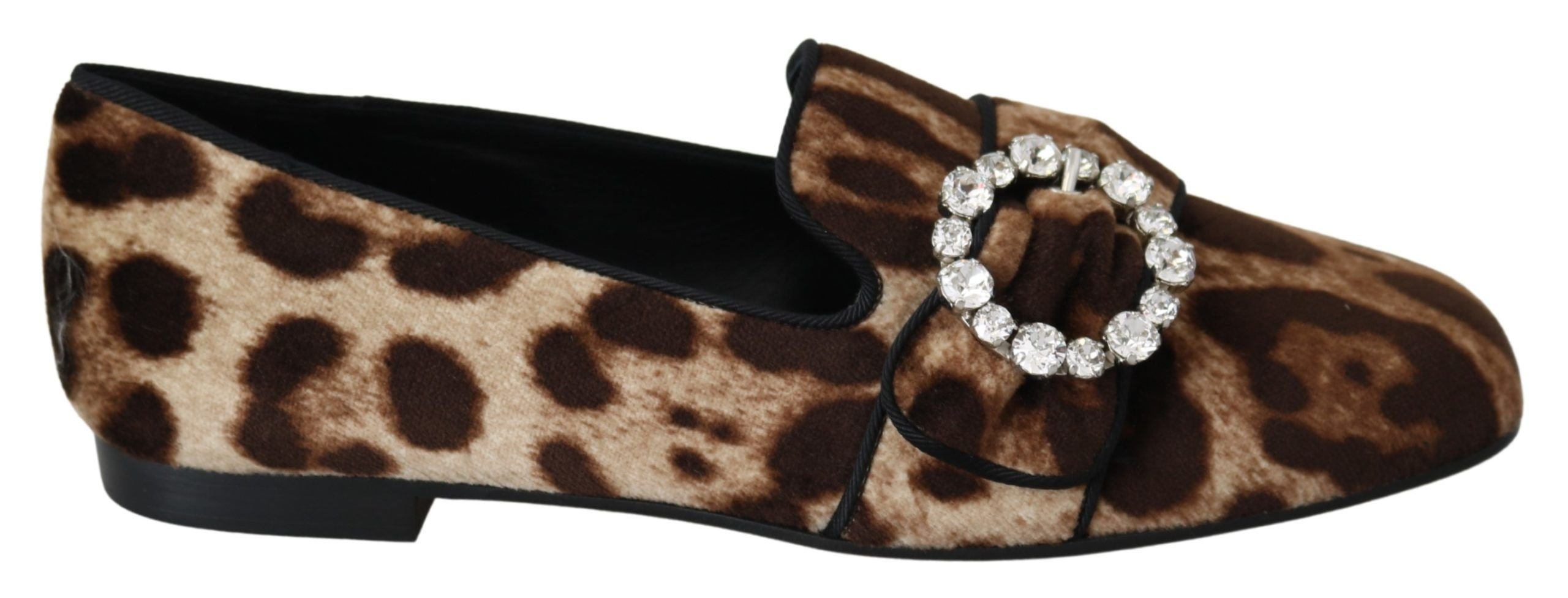 Bruine luipaardprint kristallen loafers flats schoenen