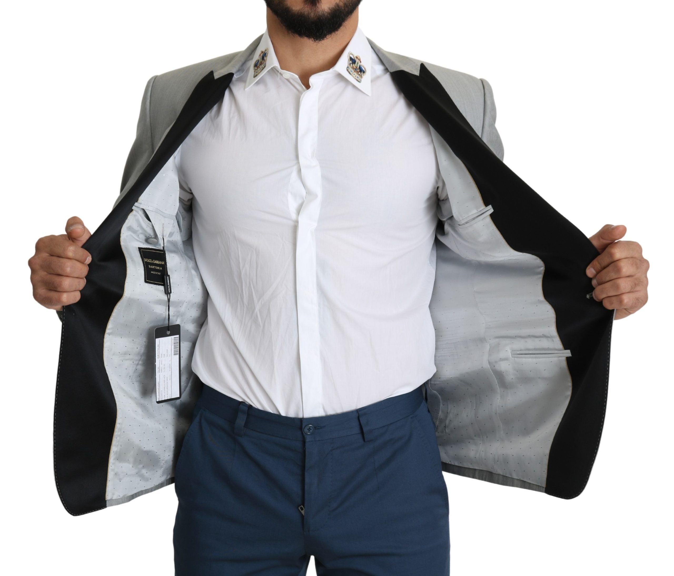 Lichtgrijze enkelrijs SARTORIA blazer