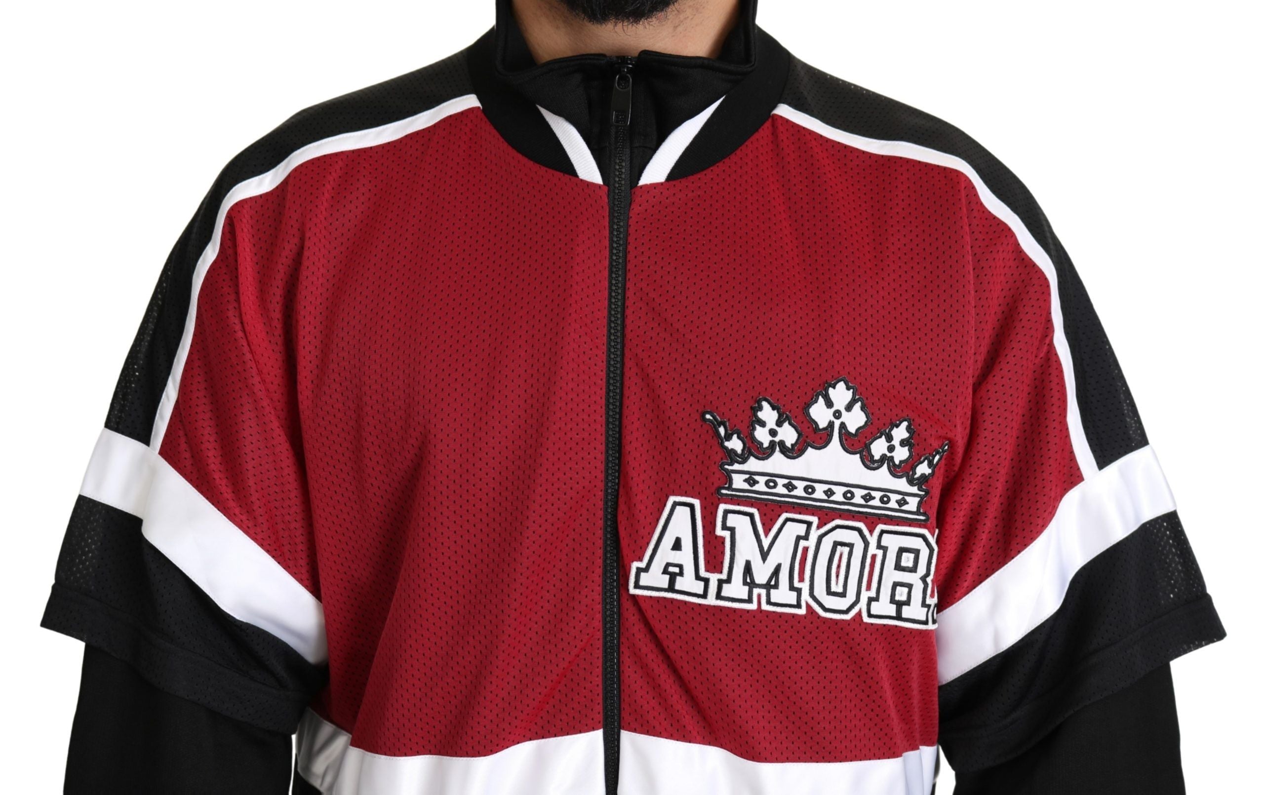 Roodzwarte AMORE Sport Trui met Volledige Ritssluiting