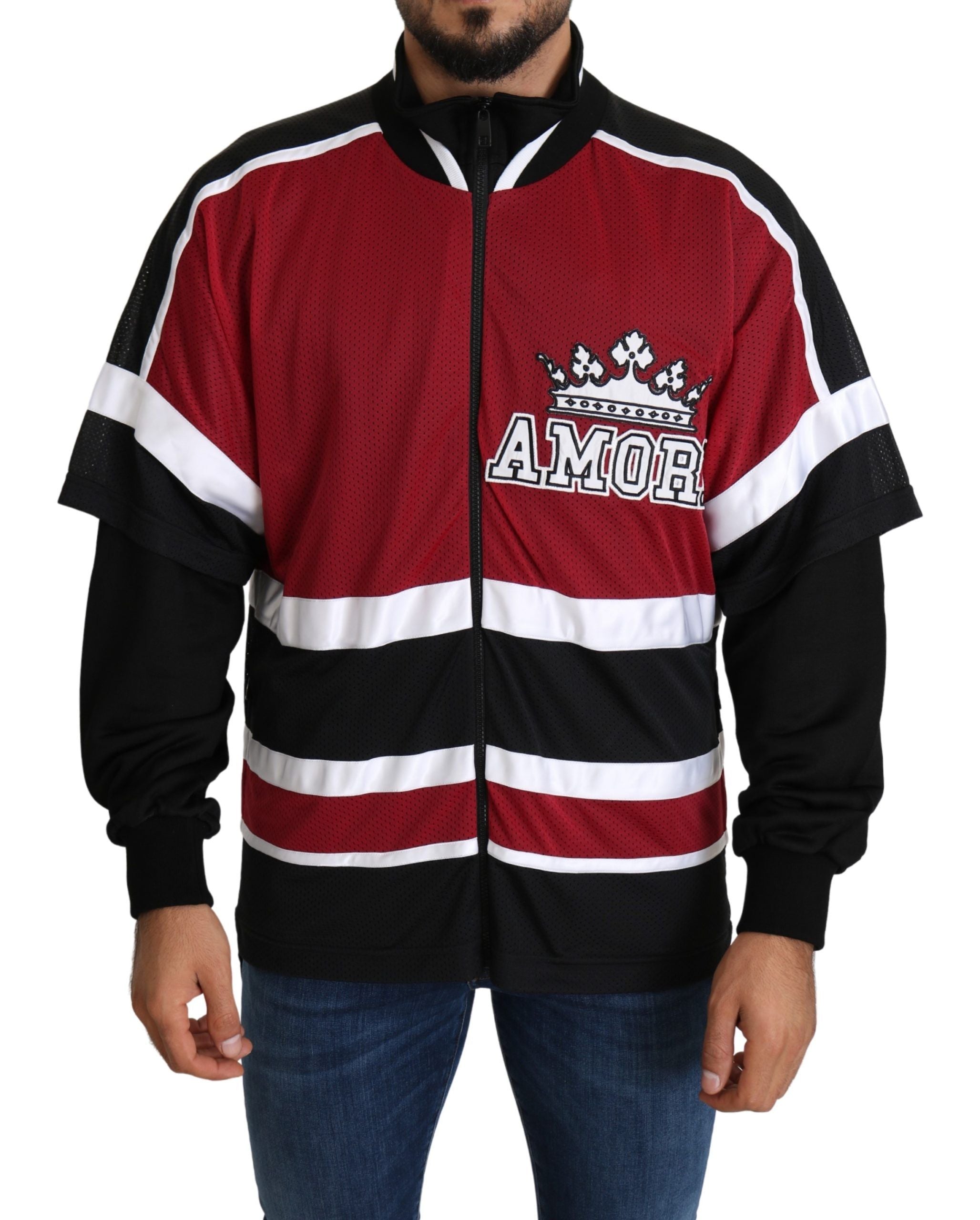 Roodzwarte AMORE Sport Trui met Volledige Ritssluiting