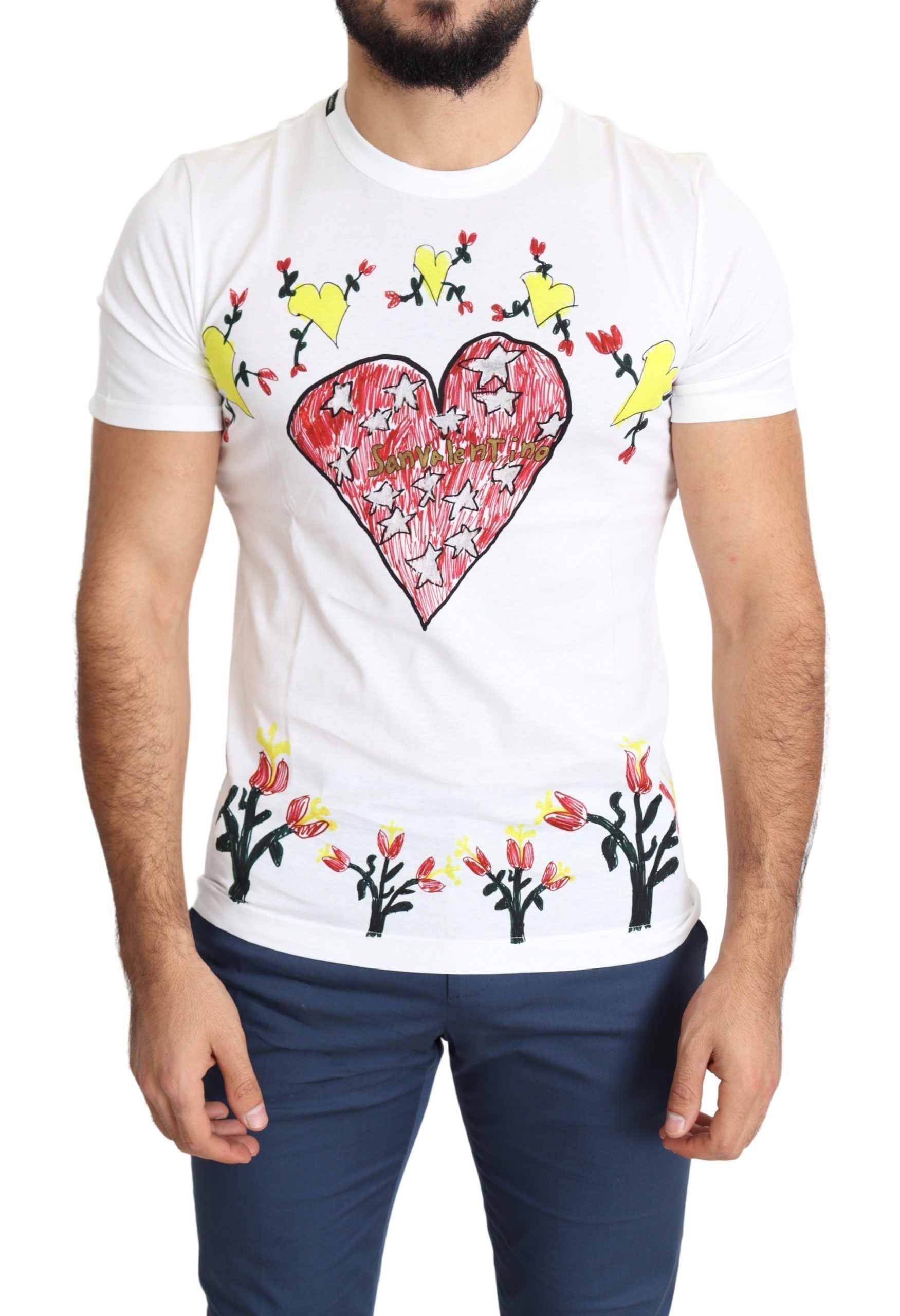Wit katoenen heren T-shirt met Sint-Valentijnsprint