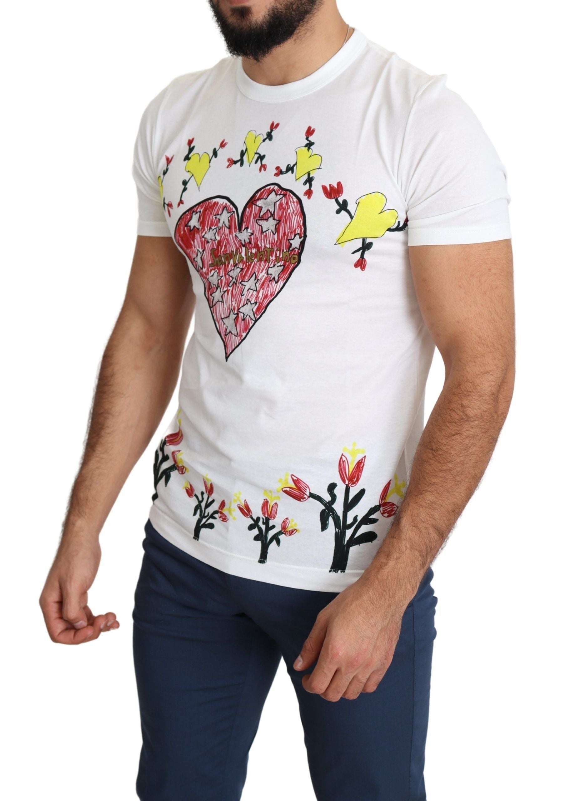 Wit katoenen heren T-shirt met Sint-Valentijnsprint