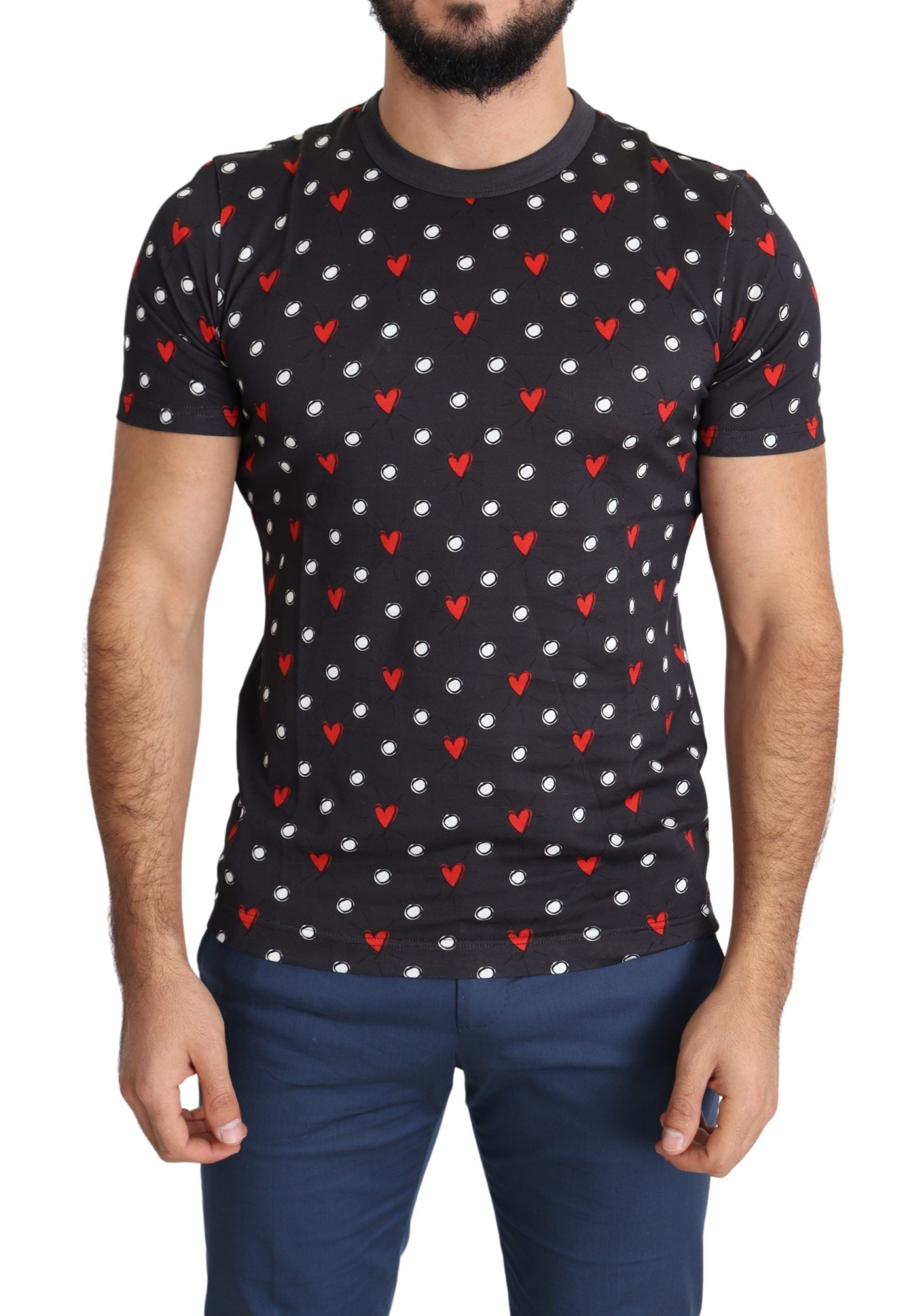 Donkergrijs katoenen heren T-shirt met hartjesprint