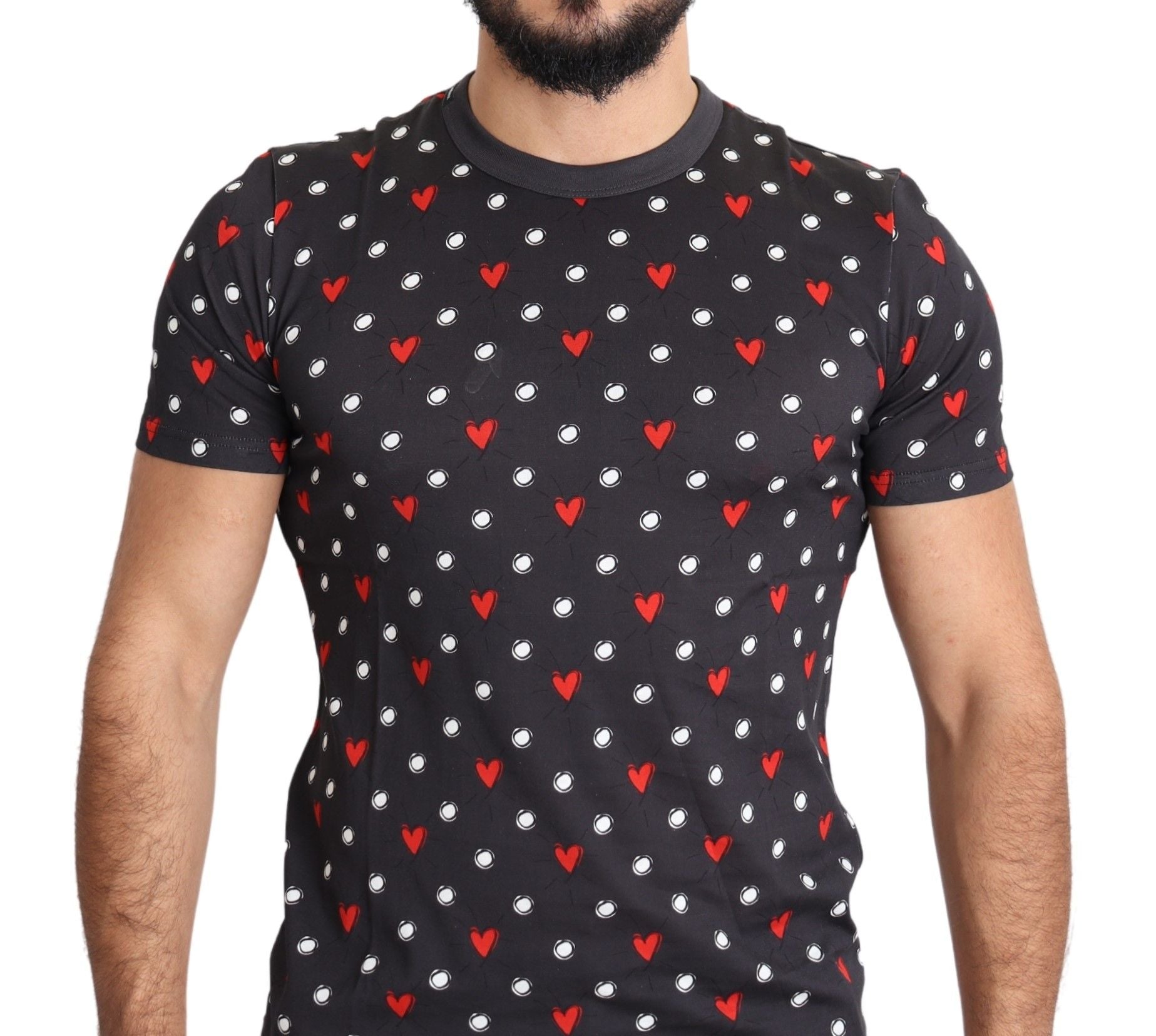 Donkergrijs katoenen heren T-shirt met hartjesprint