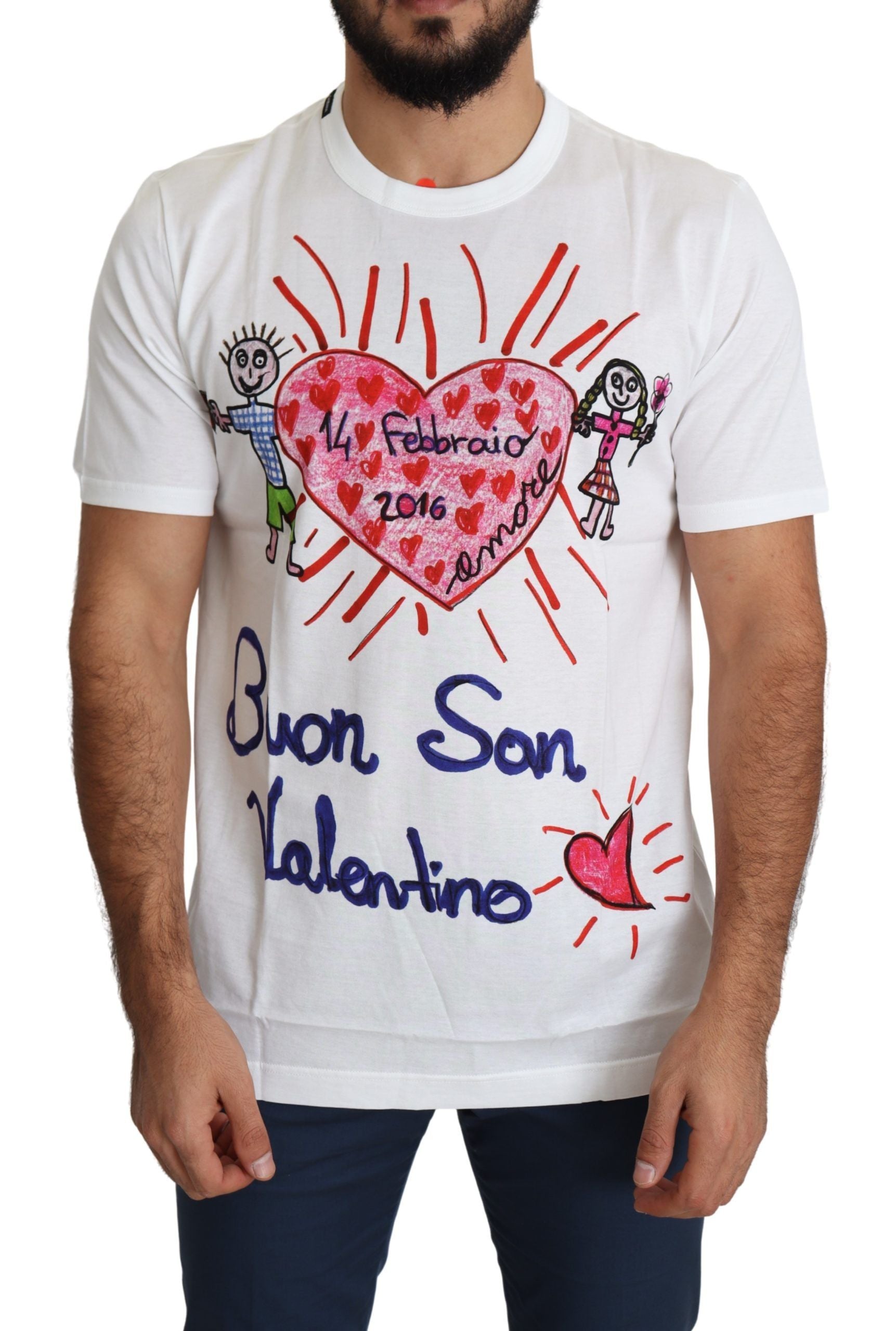 Wit T-shirt met Sint-Valentijnshartenprint voor heren