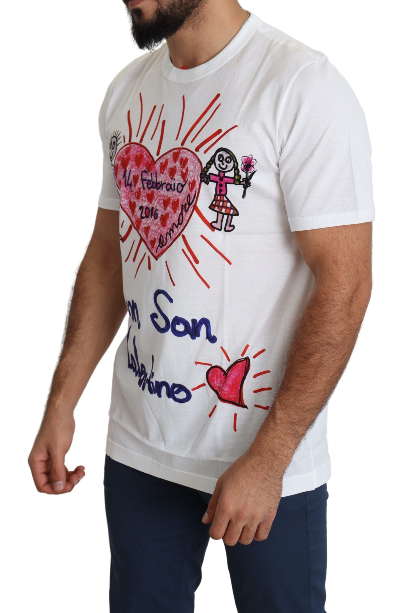Wit T-shirt met Sint-Valentijnshartenprint voor heren