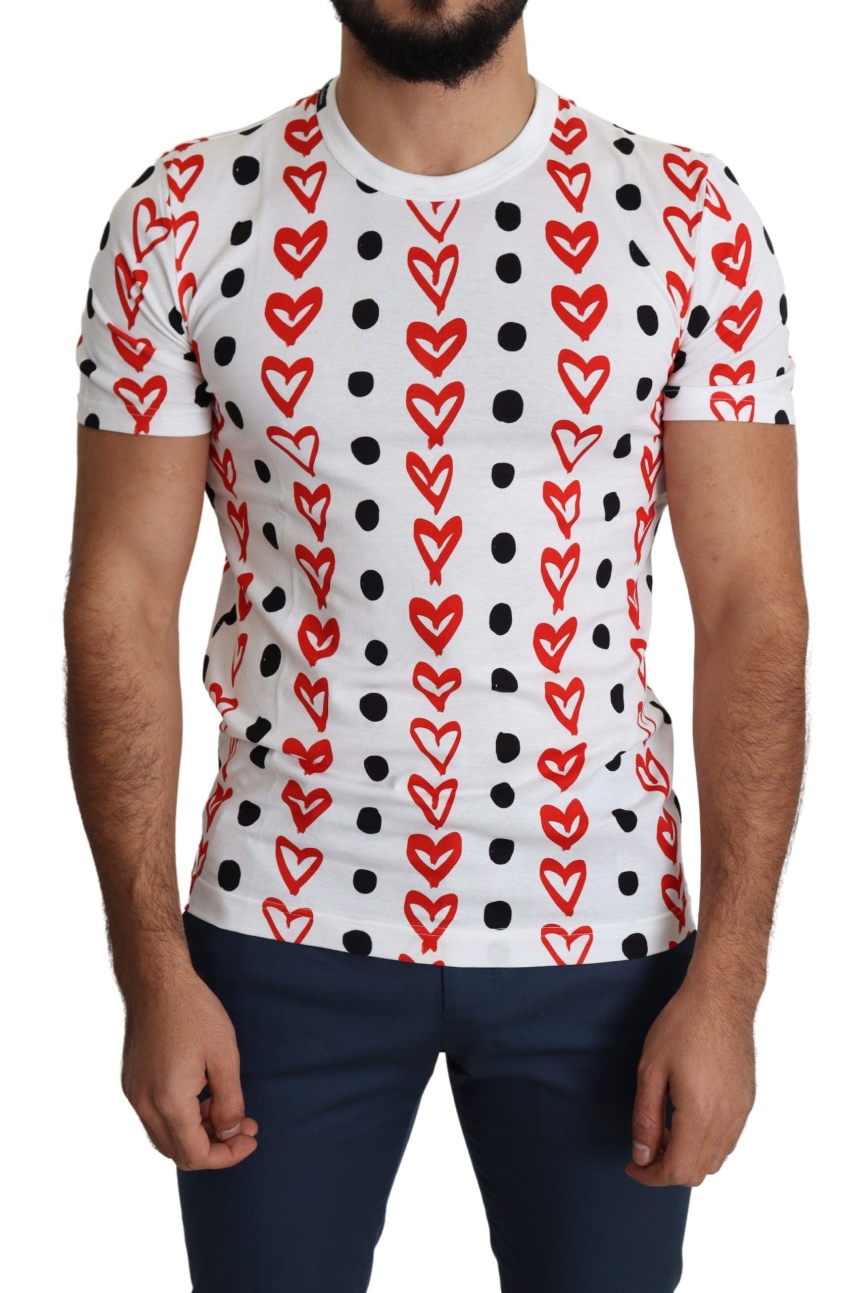 Witte katoenen heren T-shirt met hartjesprint