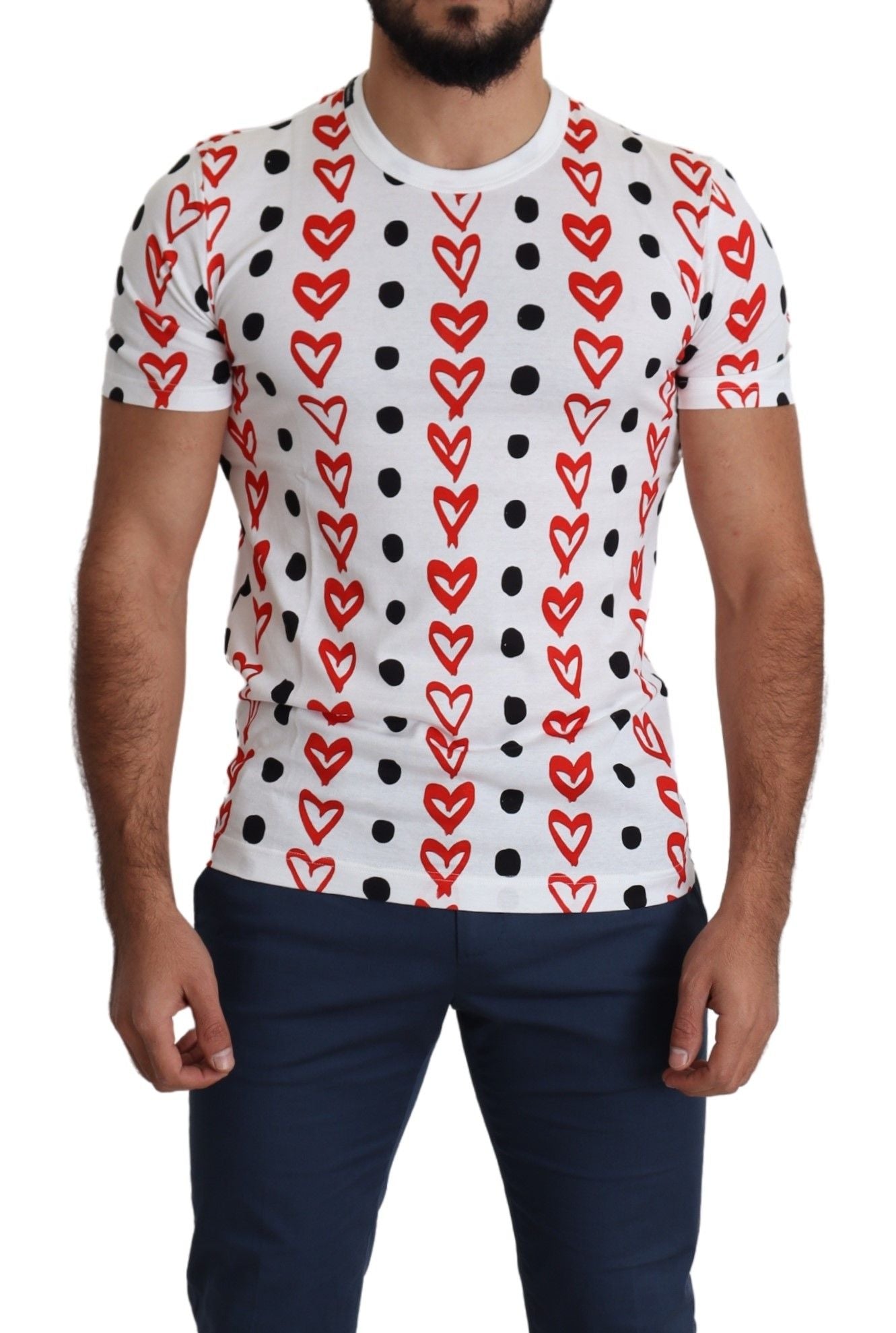 Witte katoenen heren T-shirt met hartjesprint