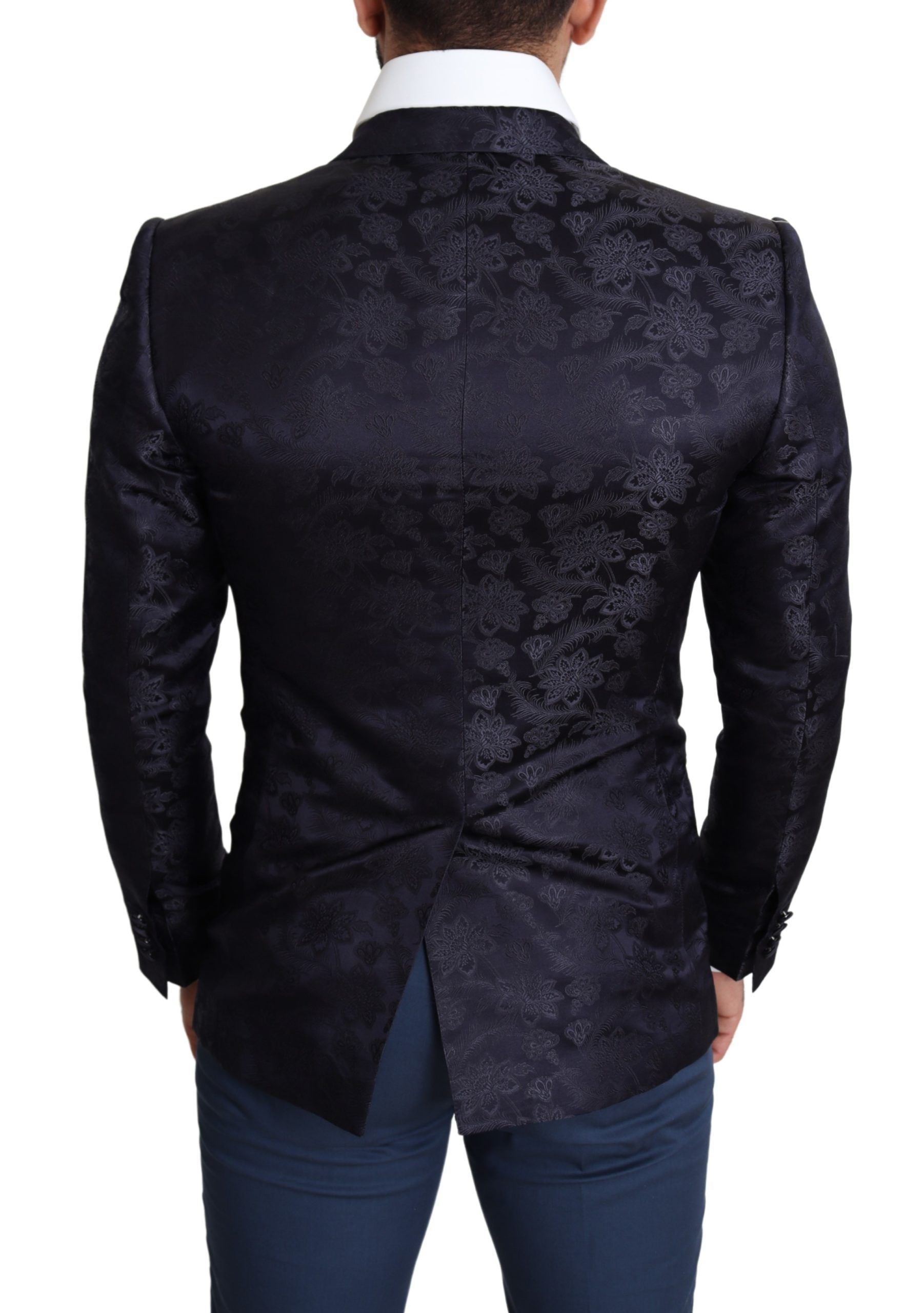 Blauwe bloemenjacquard zijden jas MARTINI Blazer
