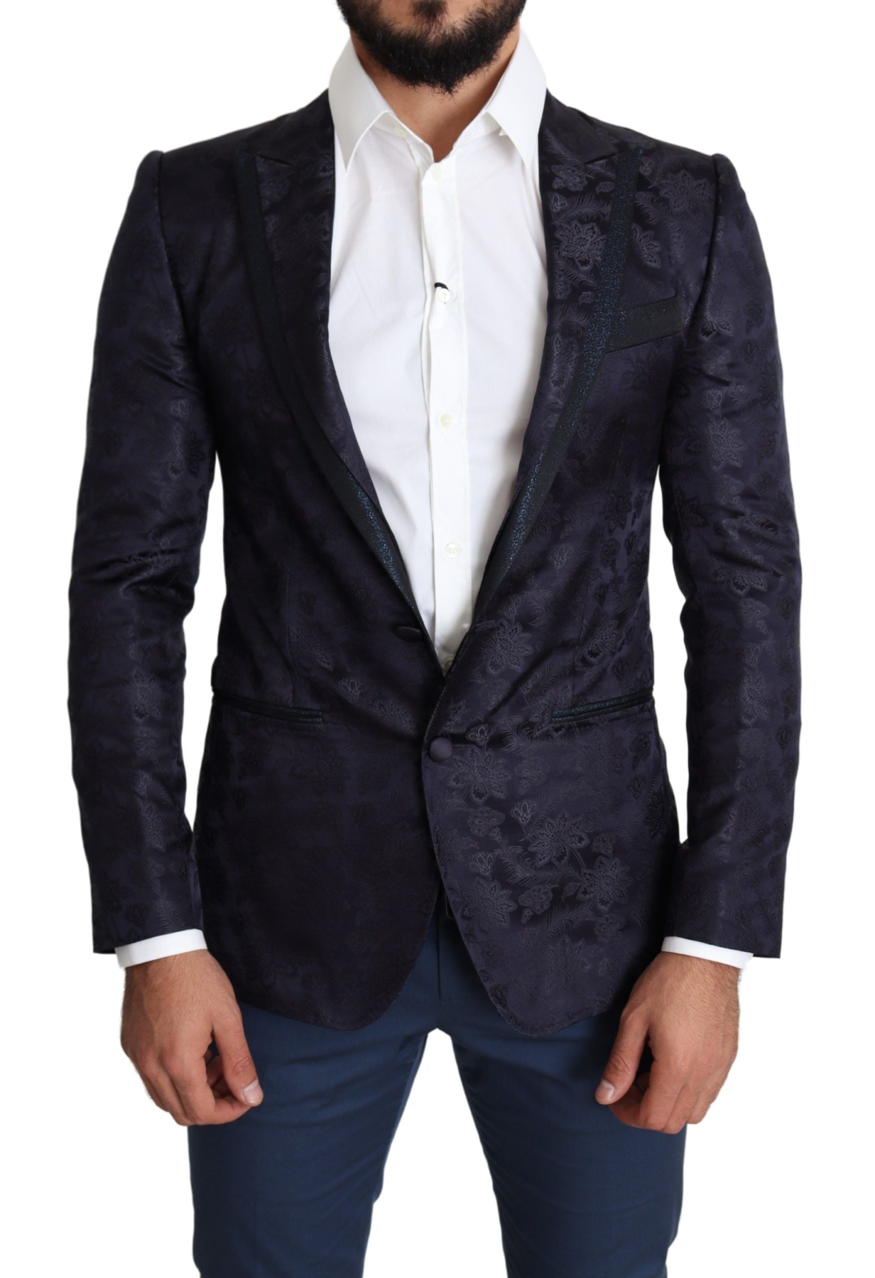 Blauwe bloemenjacquard zijden jas MARTINI Blazer